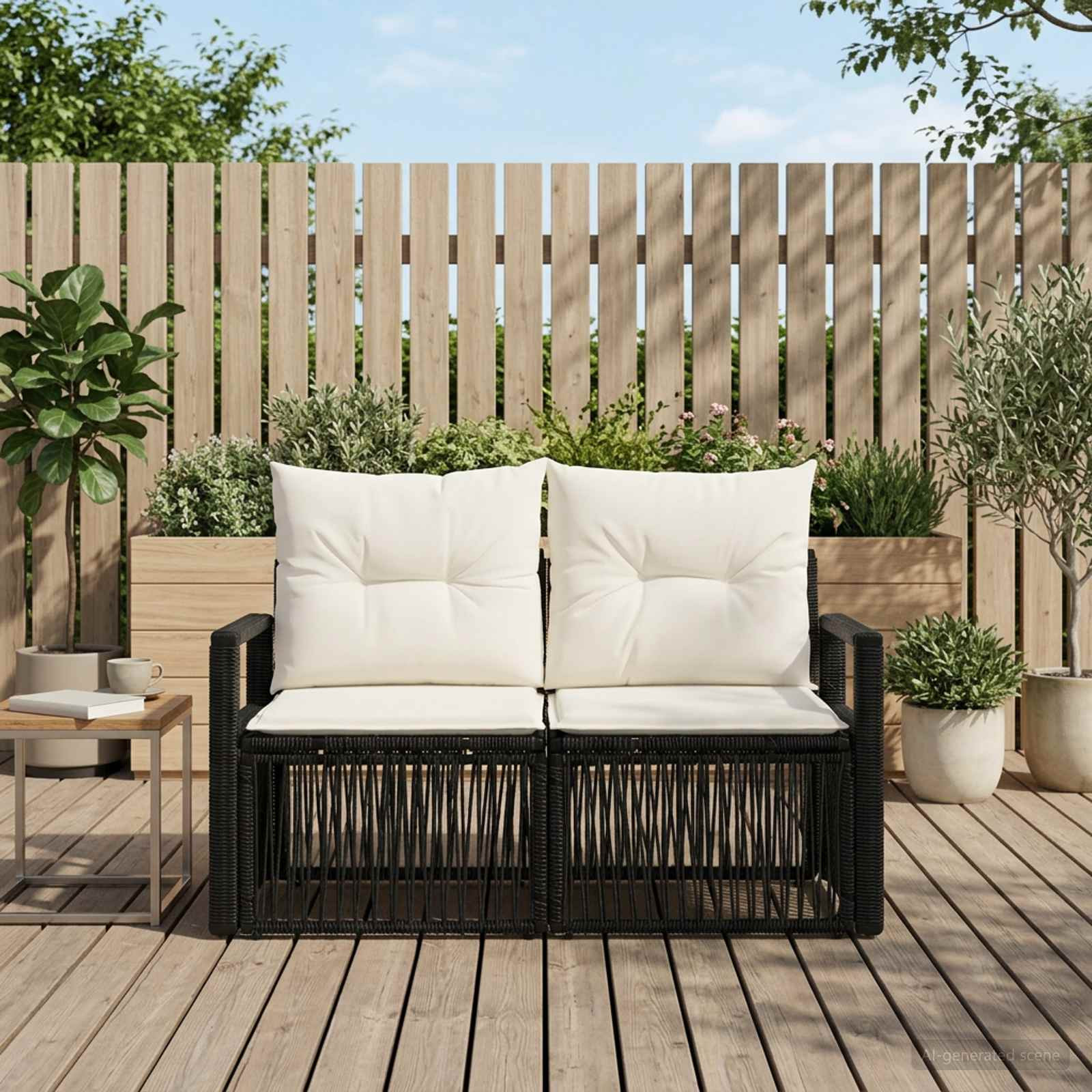 vidaXL Garten-Sofa 2-Sitzanzahl Schwarz Poly-Rattan