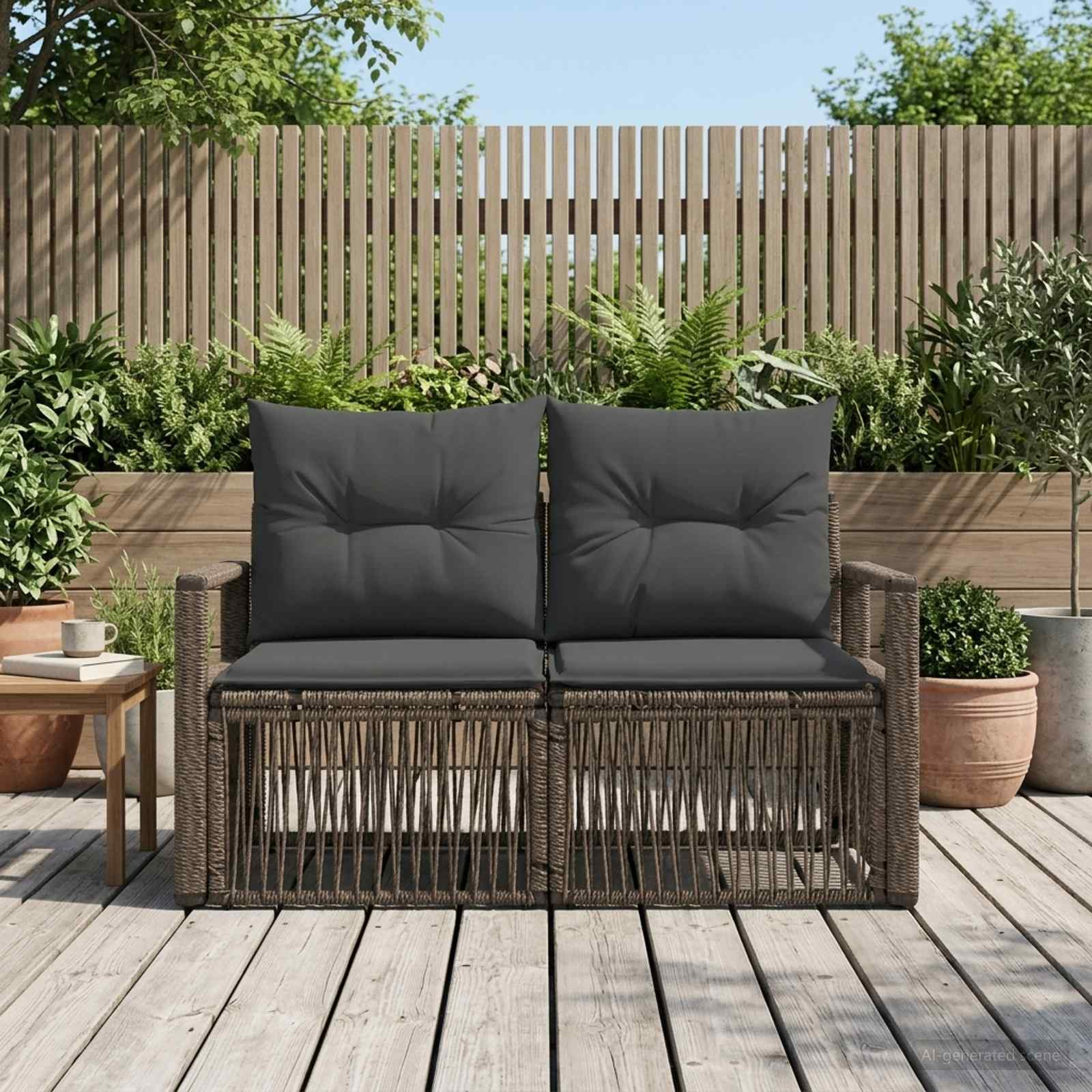 vidaXL Garten-Sofa 2-Sitzanzahl Grau Poly-Rattan