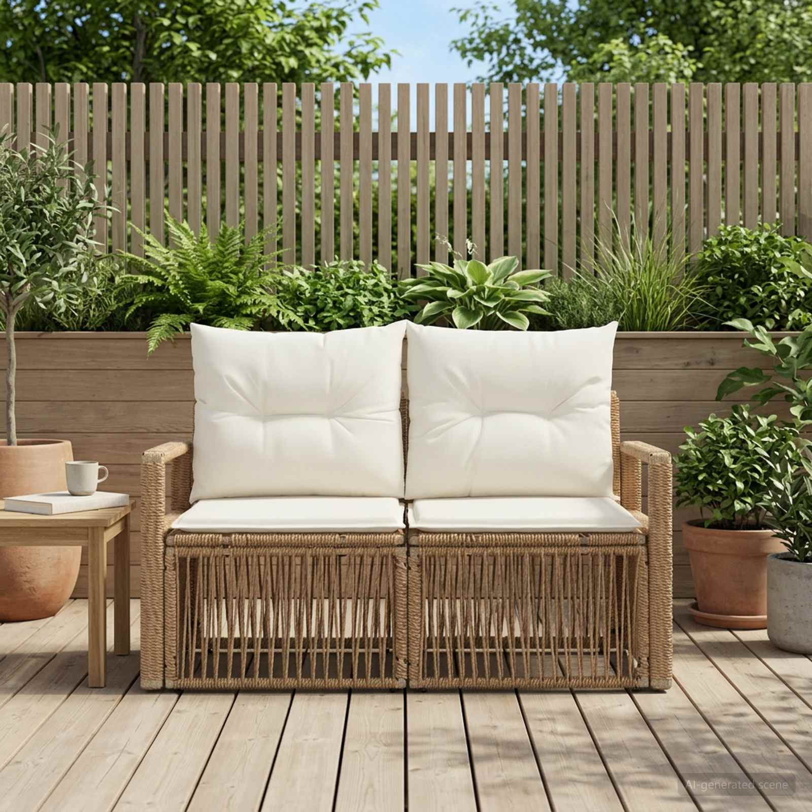 vidaXL Garten-Sofa 2-Sitzanzahl Beige Poly-Rattan