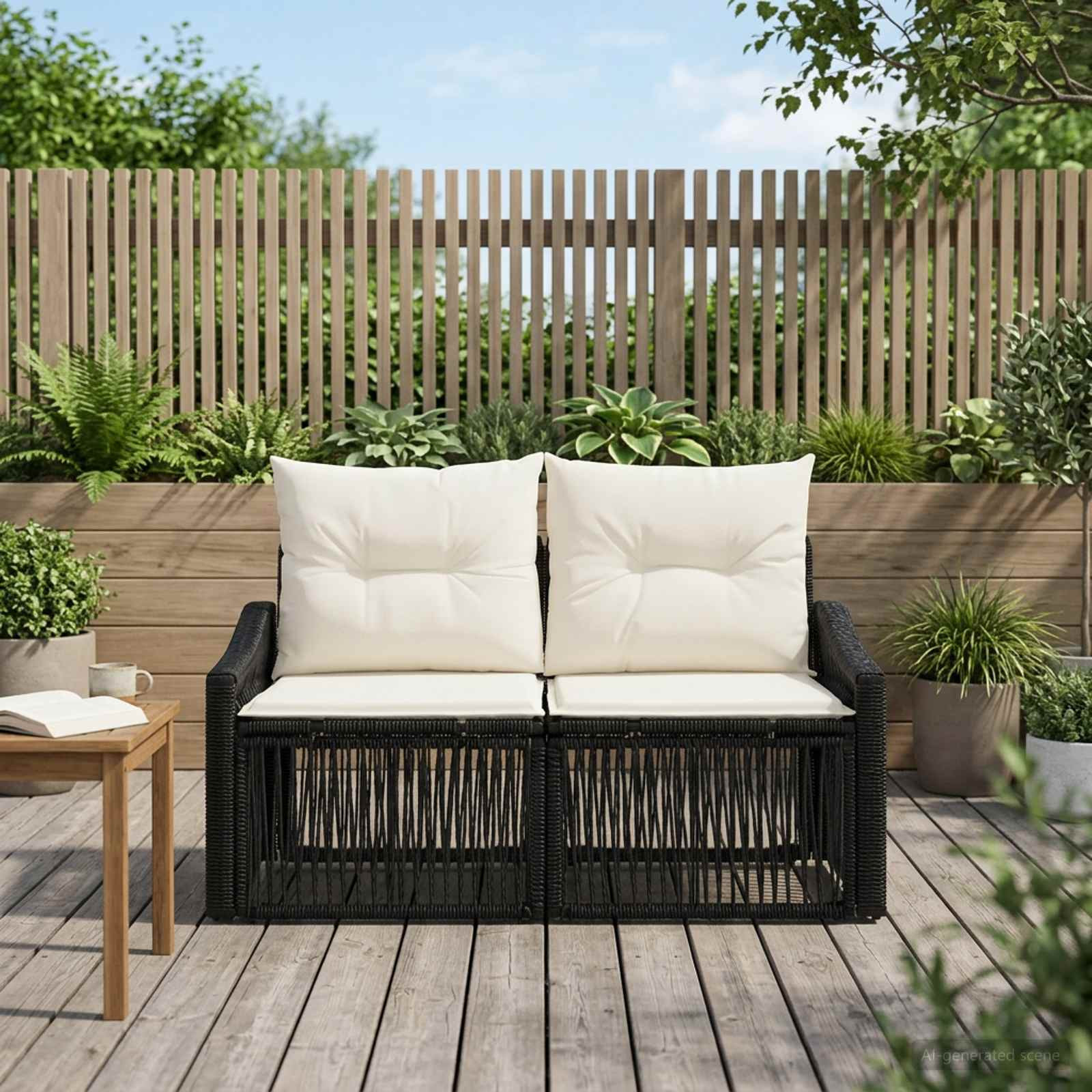 vidaXL Garten-Sofa 2-Sitzanzahl Schwarz Poly-Rattan