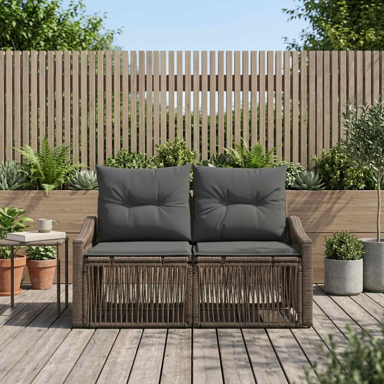 vidaXL Garten-Sofa 2-Sitzanzahl Grau Poly-Rattan