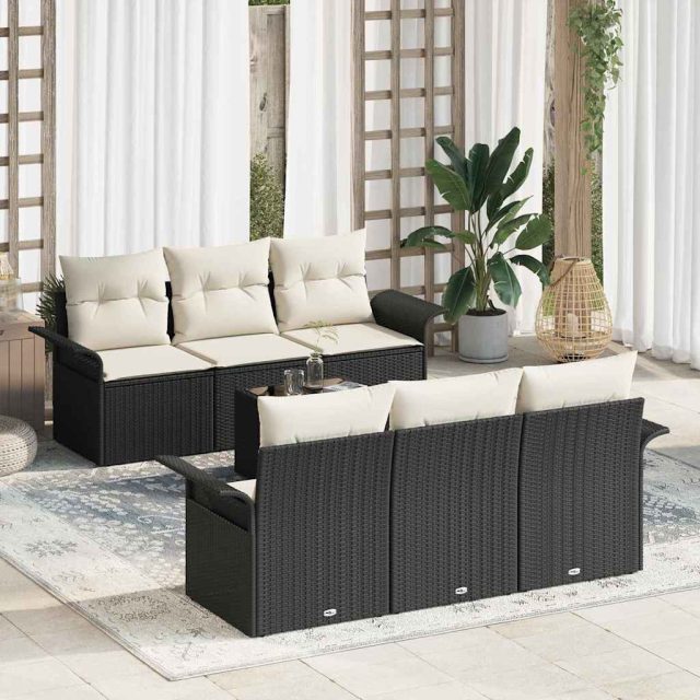 vidaXL Gartensofa-set mit Kissen 7 pcs Schwarz Poly-Rattan
