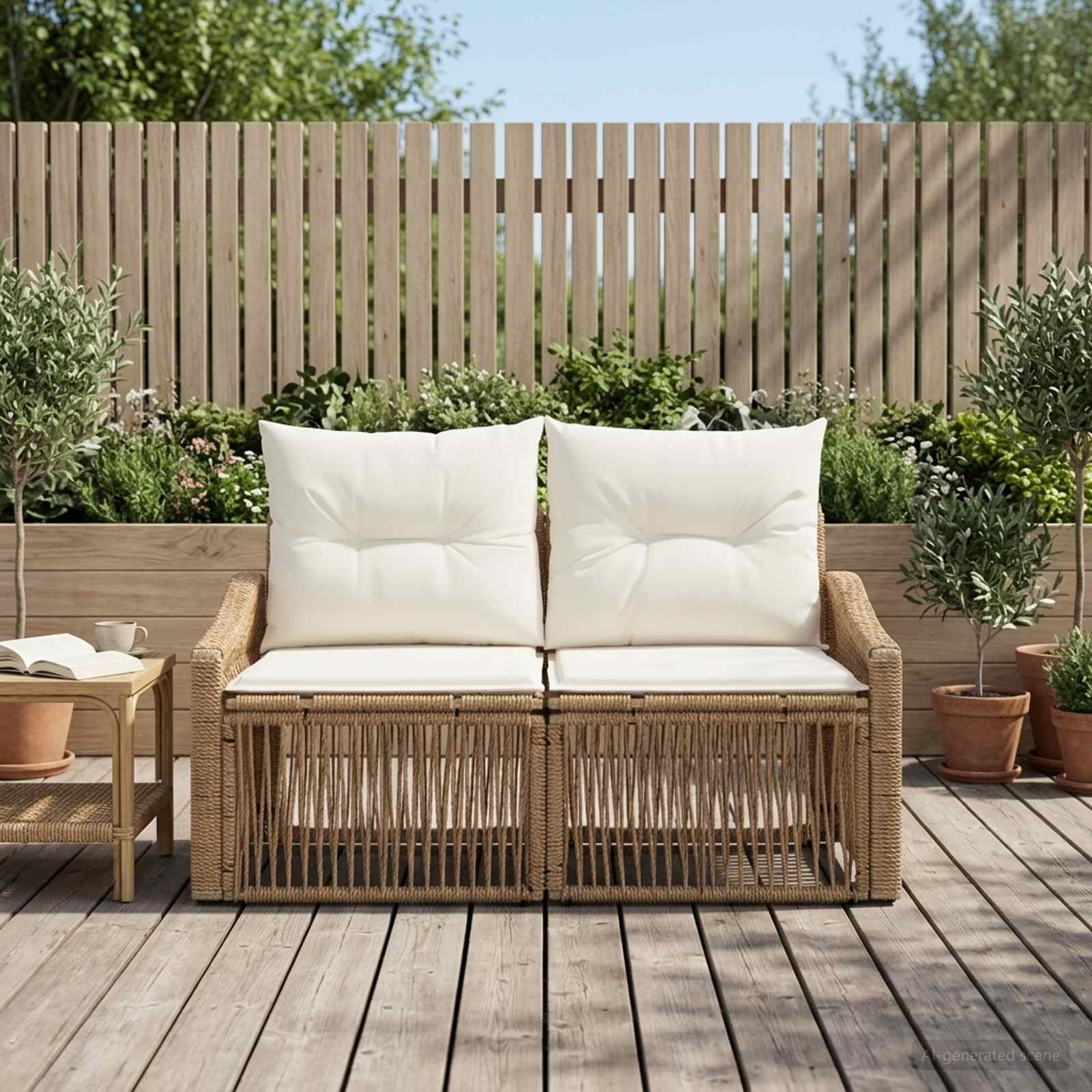 vidaXL Garten-Sofa 2-Sitzanzahl Beige Poly-Rattan