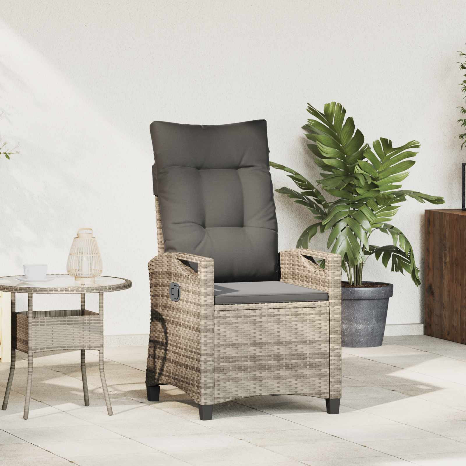 vidaXL Verstellbarer Gartenstuhl Hellgrau und Dunkelgrau Poly-Rattan