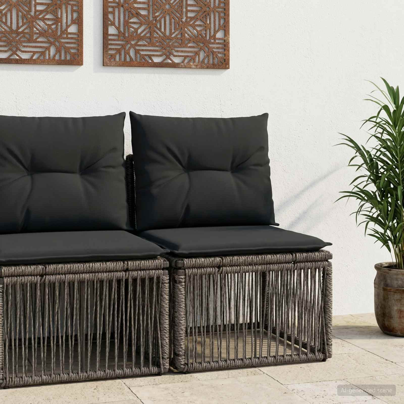 vidaXL Armfreies Sofa Grau Poly-Rattan