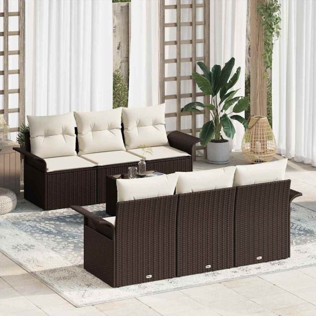 vidaXL Gartensofa-set mit Kissen 7 pcs Braun Poly-Rattan