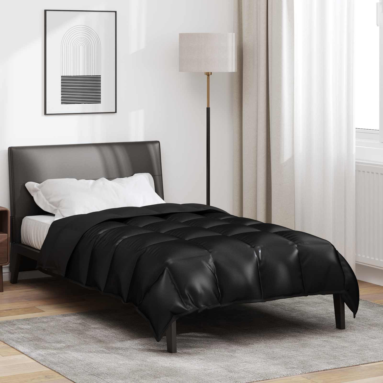 vidaXL Winterbettdecke Schwarz 135 x 220 cm Satin und Mikrofaser