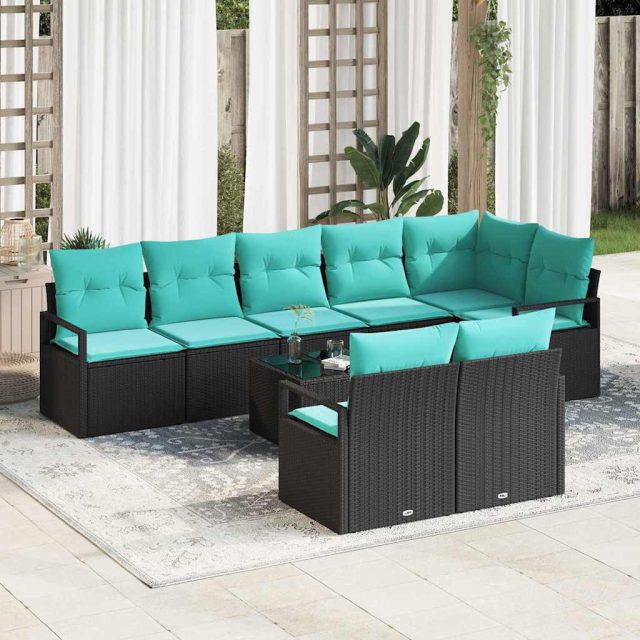 vidaXL Sofa Set mit Kissen 9 pcs Schwarz Poly Rattan