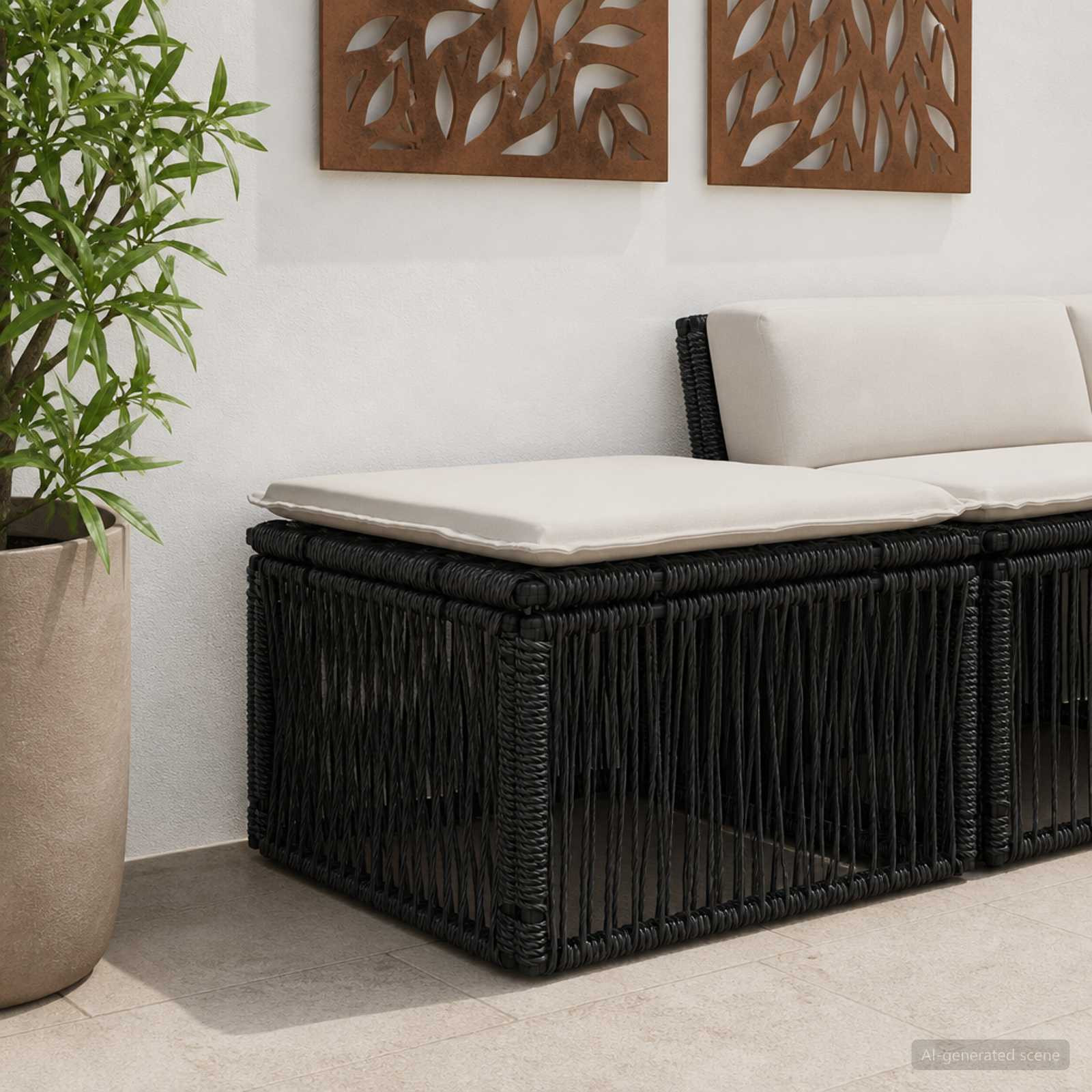 vidaXL Fußhocker Schwarz Poly-Rattan