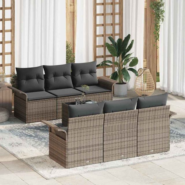 vidaXL Gartensofa-set mit Kissen 7 pcs Grau Poly-Rattan