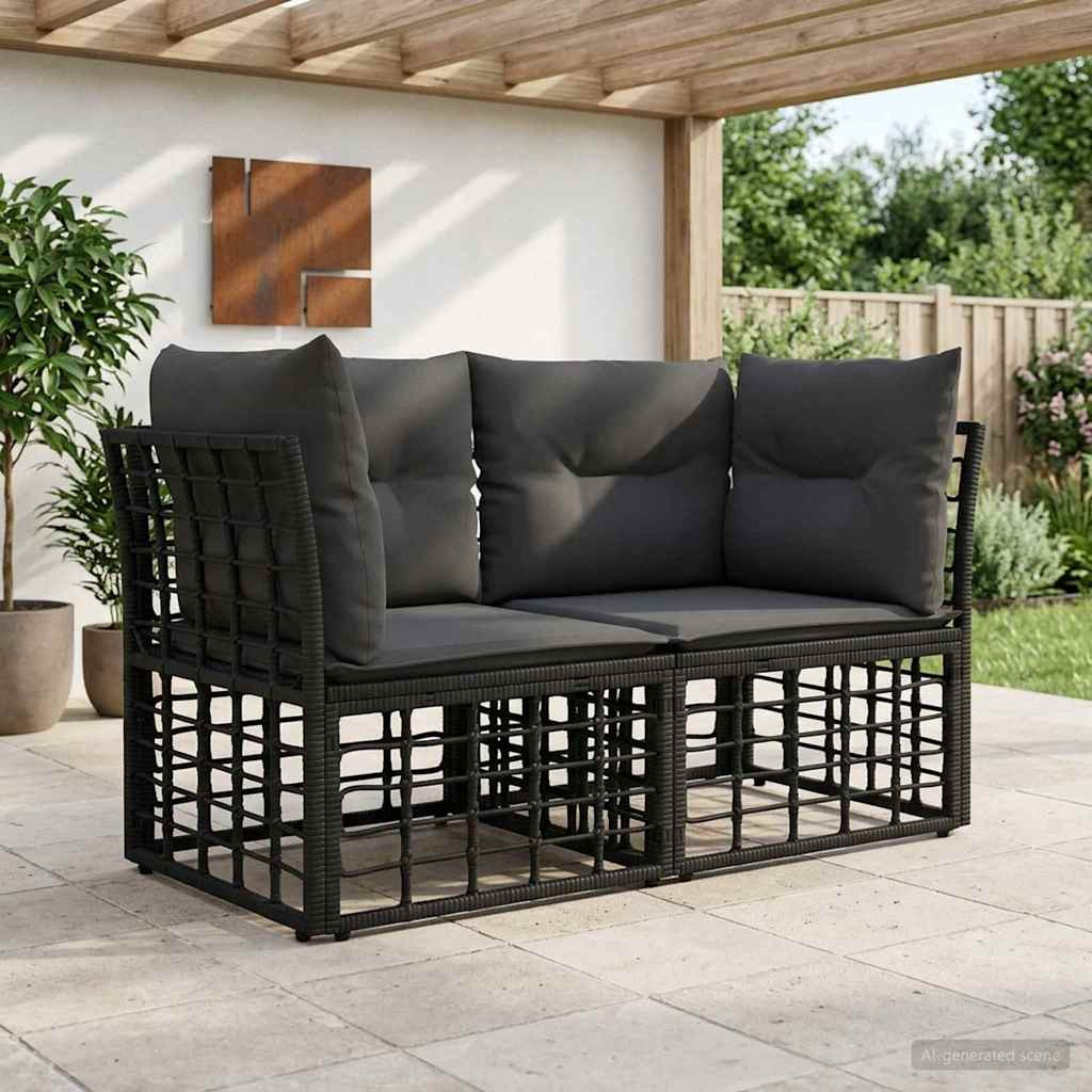 vidaXL Outdoor-Lounge 2 pcs Schwarz und Dunkelgrau Poly-Rattan