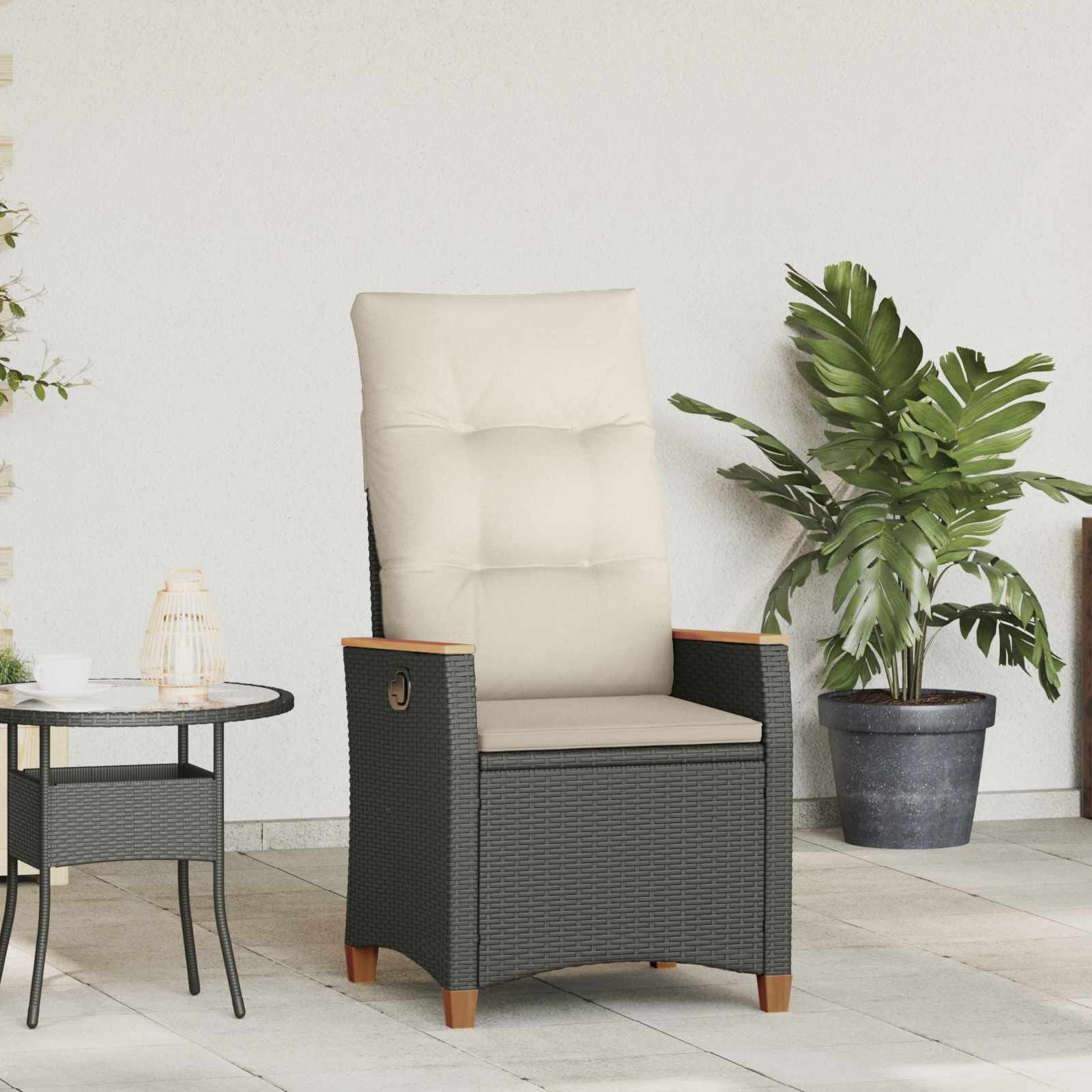 vidaXL Verstellbarer Gartenstuhl Schwarz und Creme 64 x 57,5 x 112 cm