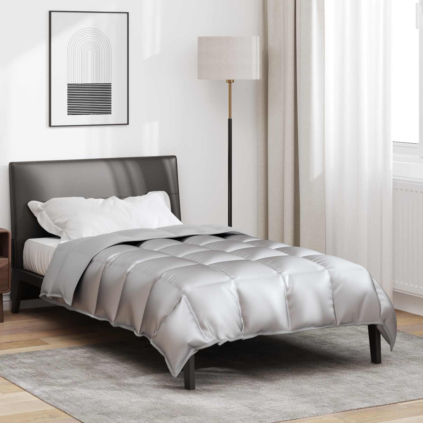 vidaXL Winterbettdecke Silber 135 x 200 cm Satin und Mikrofaser