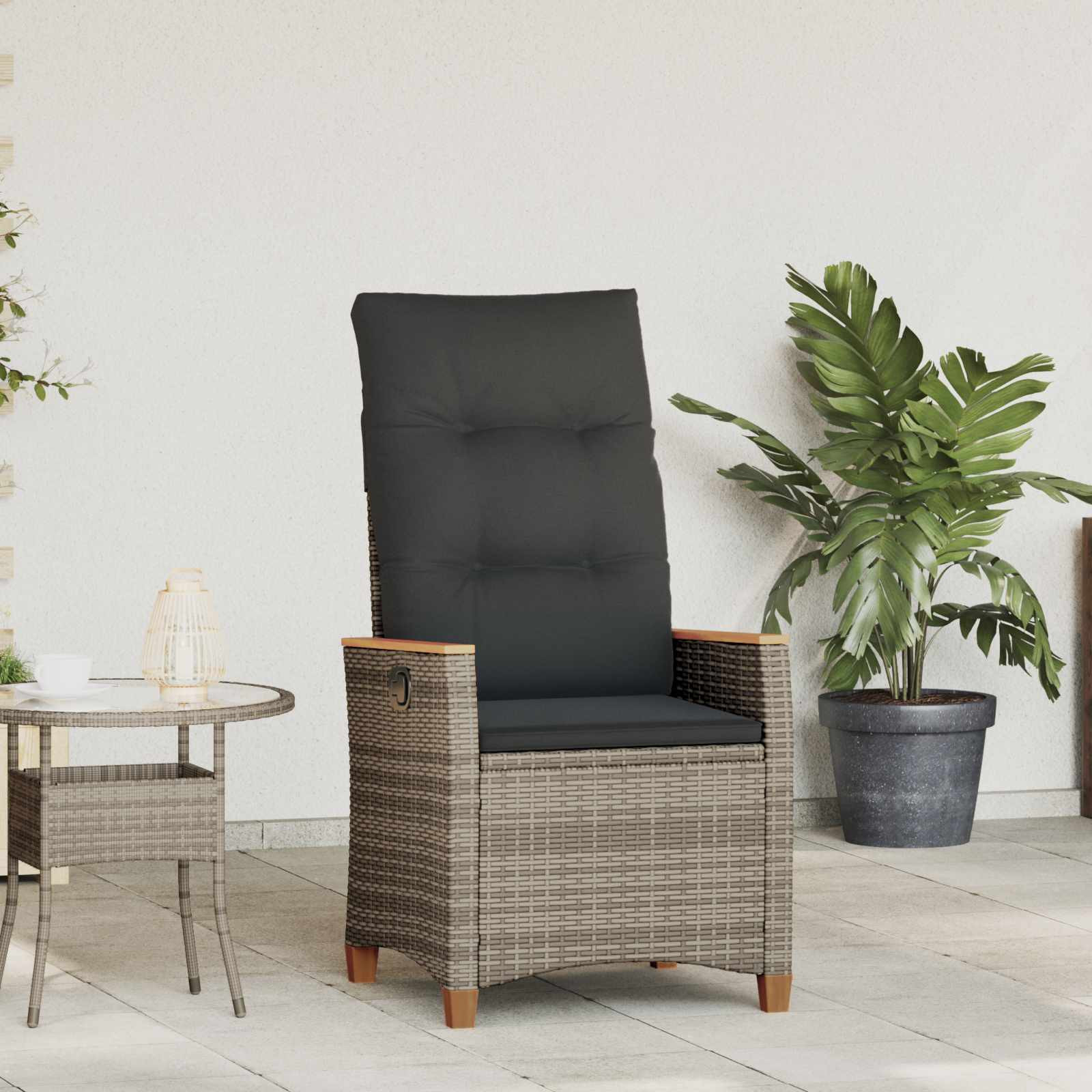 vidaXL Verstellbarer Gartenstuhl Grau und Dunkelgrau Poly-Rattan