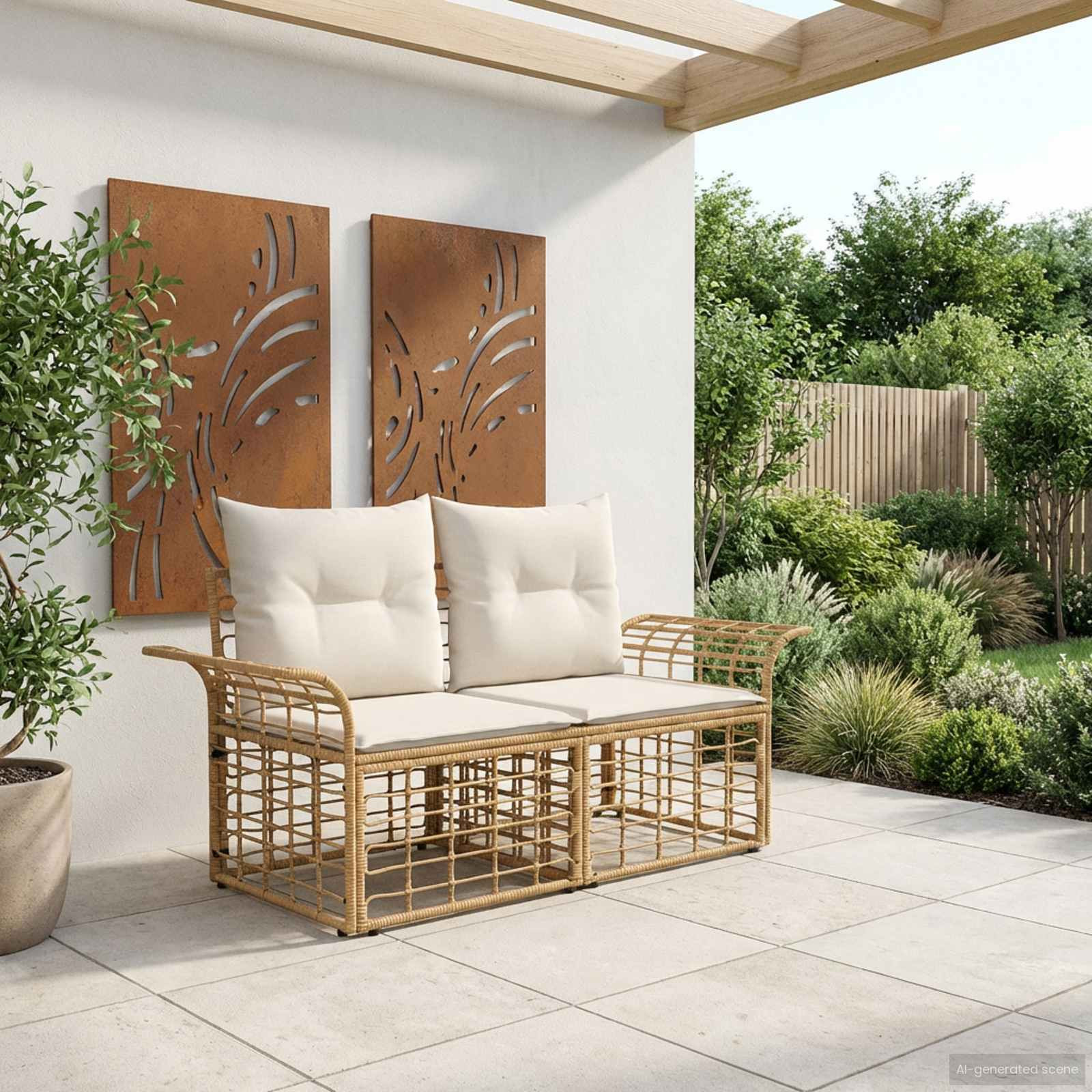 vidaXL Outdoor-Lounge 2 pcs Natürlich und Cremweiß Poly-Rattan