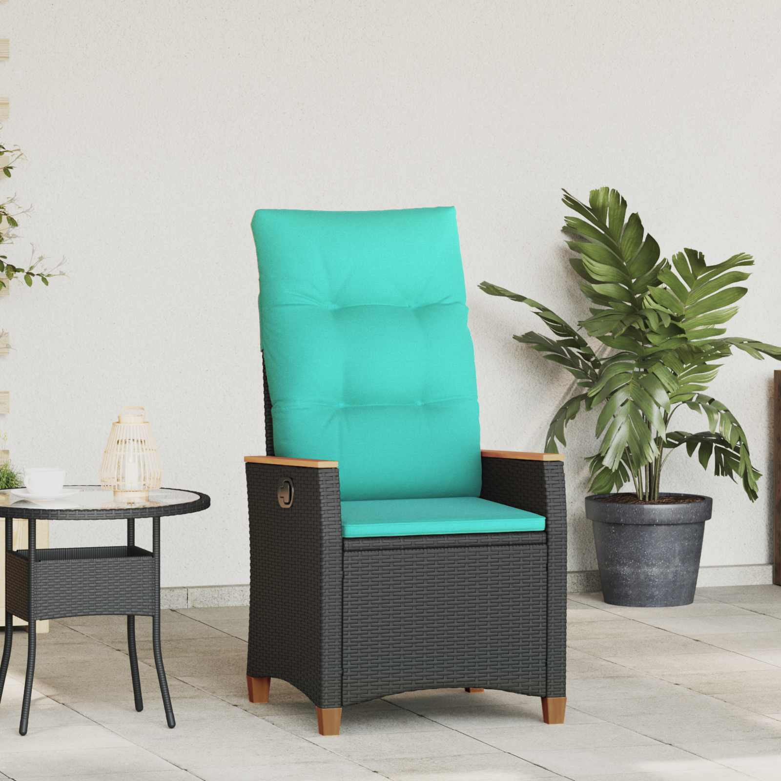 vidaXL Verstellbarer Gartenstuhl Schwarz und Türkis 64 x 57,5 x 112 cm