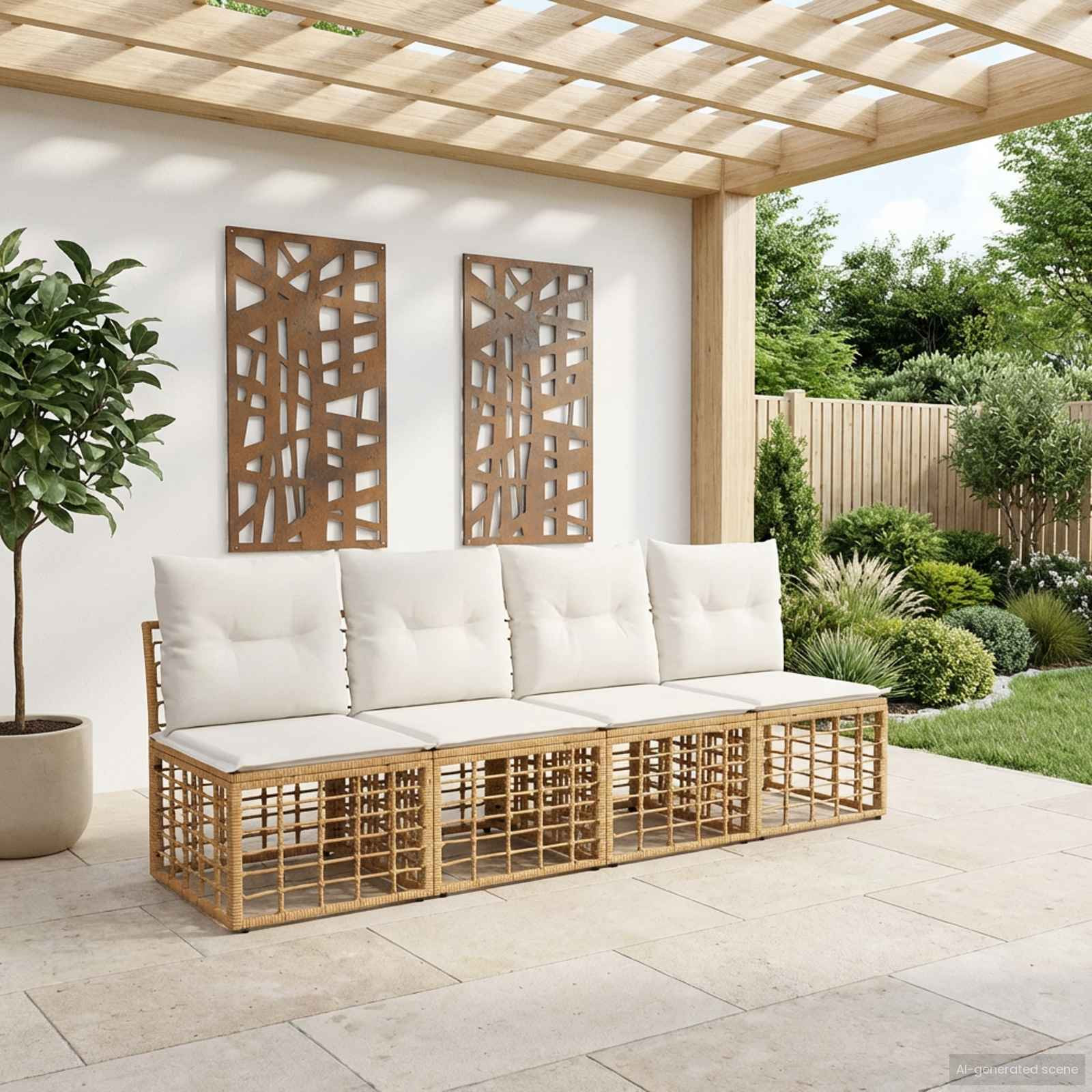 vidaXL 4-Sitzer Garten-Sofa ohne Armlehnen 4 pcs 4-Sitzanzahl Natur