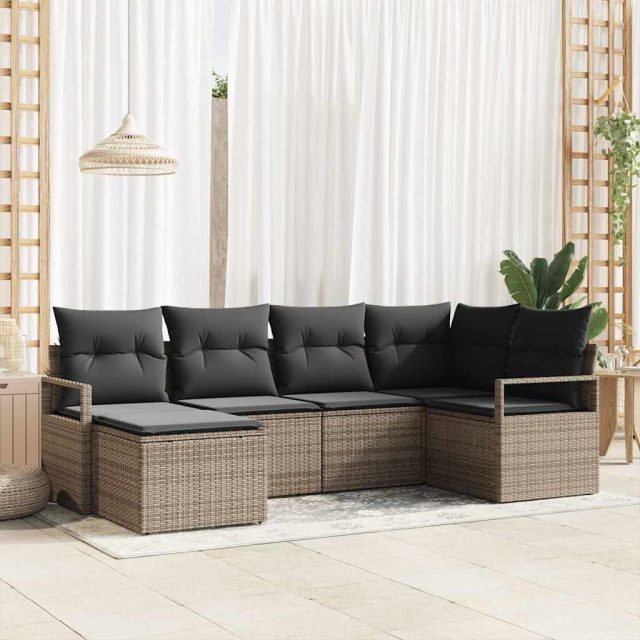 vidaXL Sofa Set 6 pcs Grau Poly-Rattan