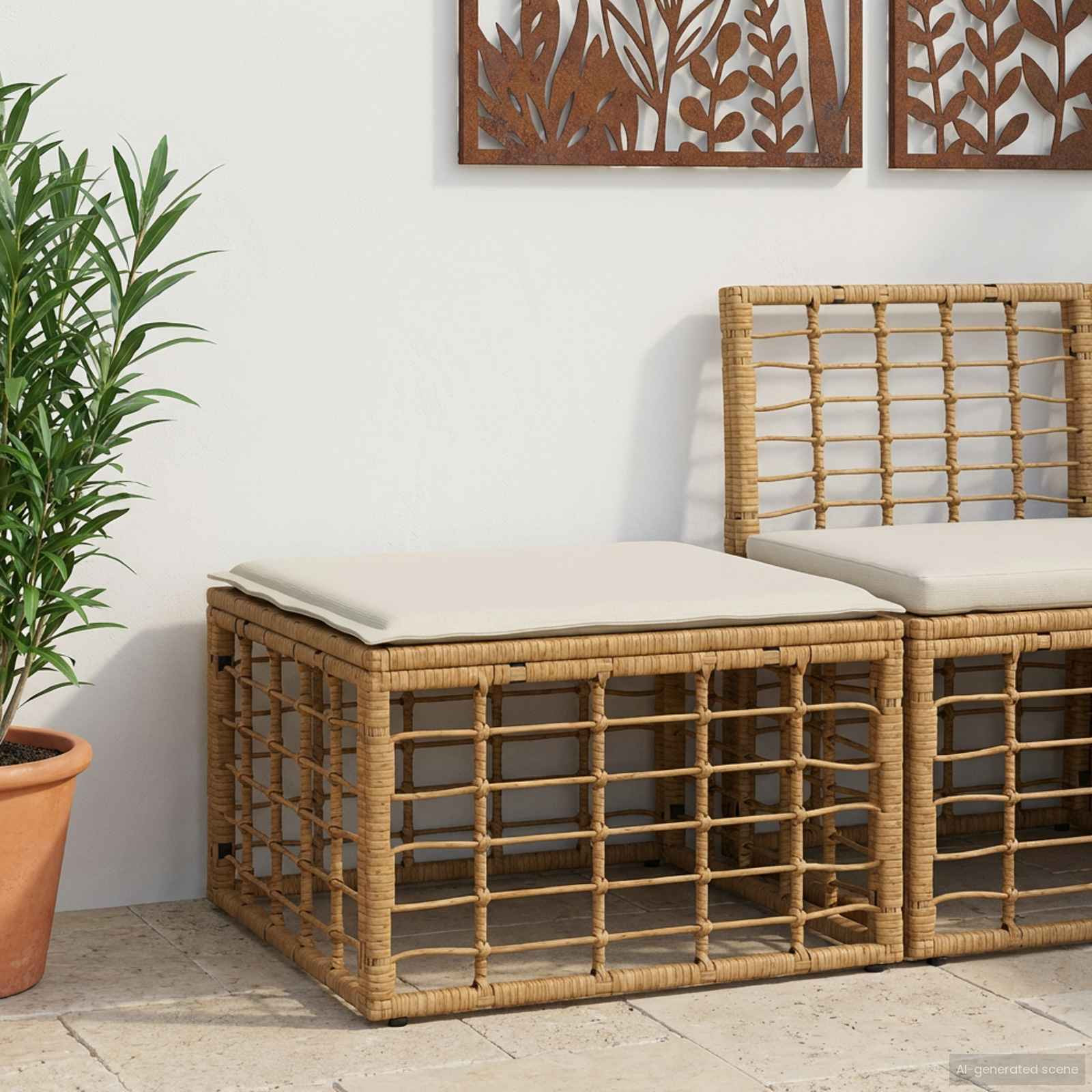 vidaXL Garten-Fußhocker Natur Poly-Rattan