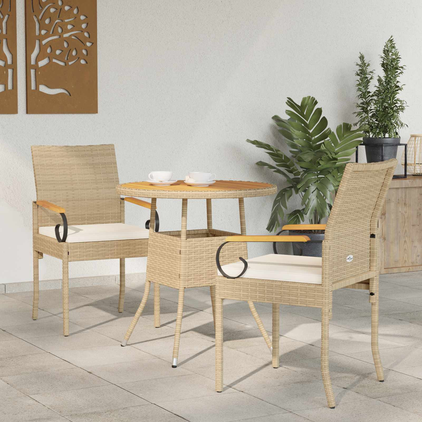 vidaXL Gartenstühle 2 pcs Beige und Cremeweiß Poly-Rattan und Akazie