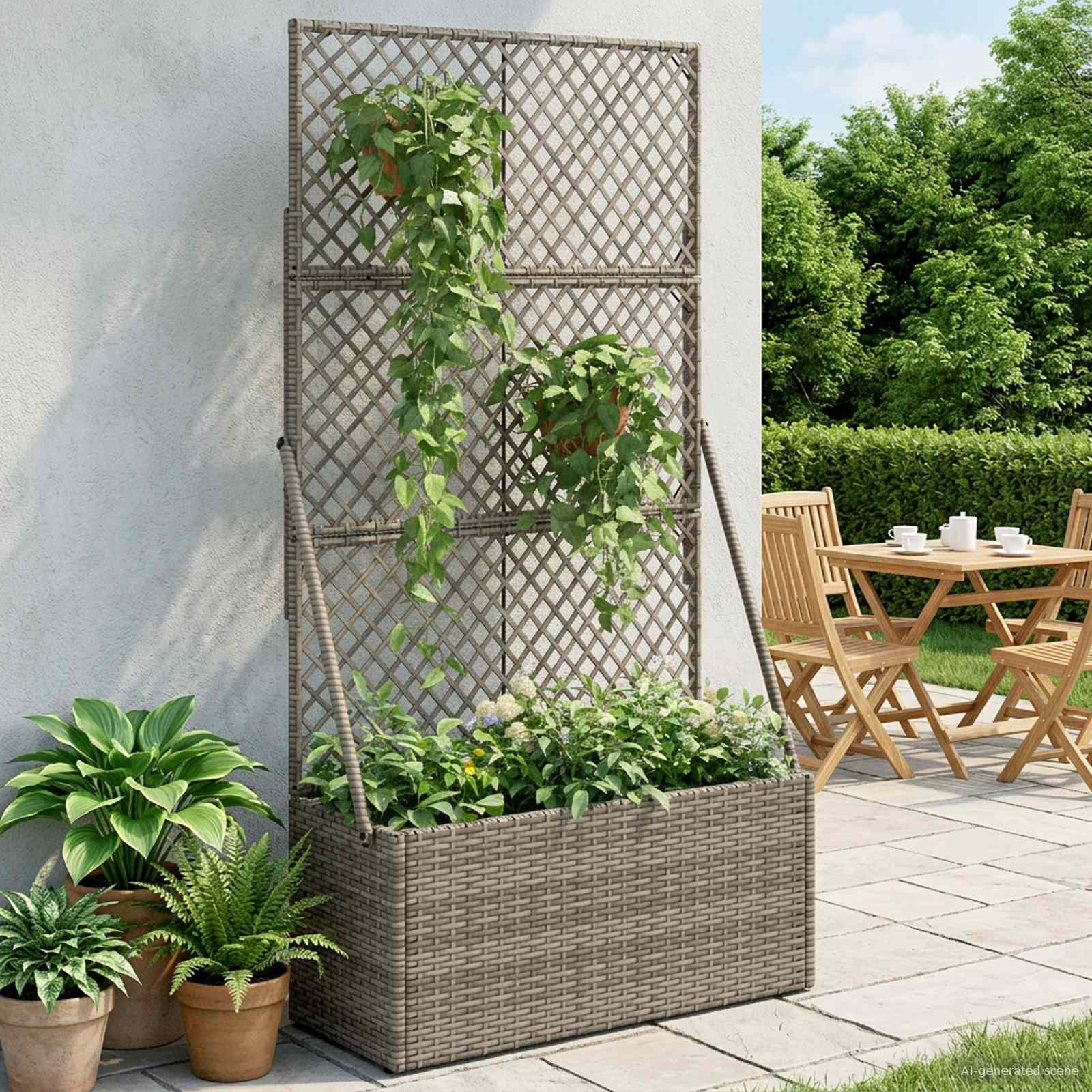 vidaXL Gartenpflanzer mit Gitter Grau 70 x 30 x 135 cm Poly-Rattan