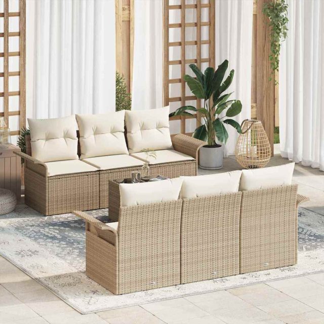 vidaXL Gartensofa-set mit Kissen 7 pcs Beige Poly-Rattan