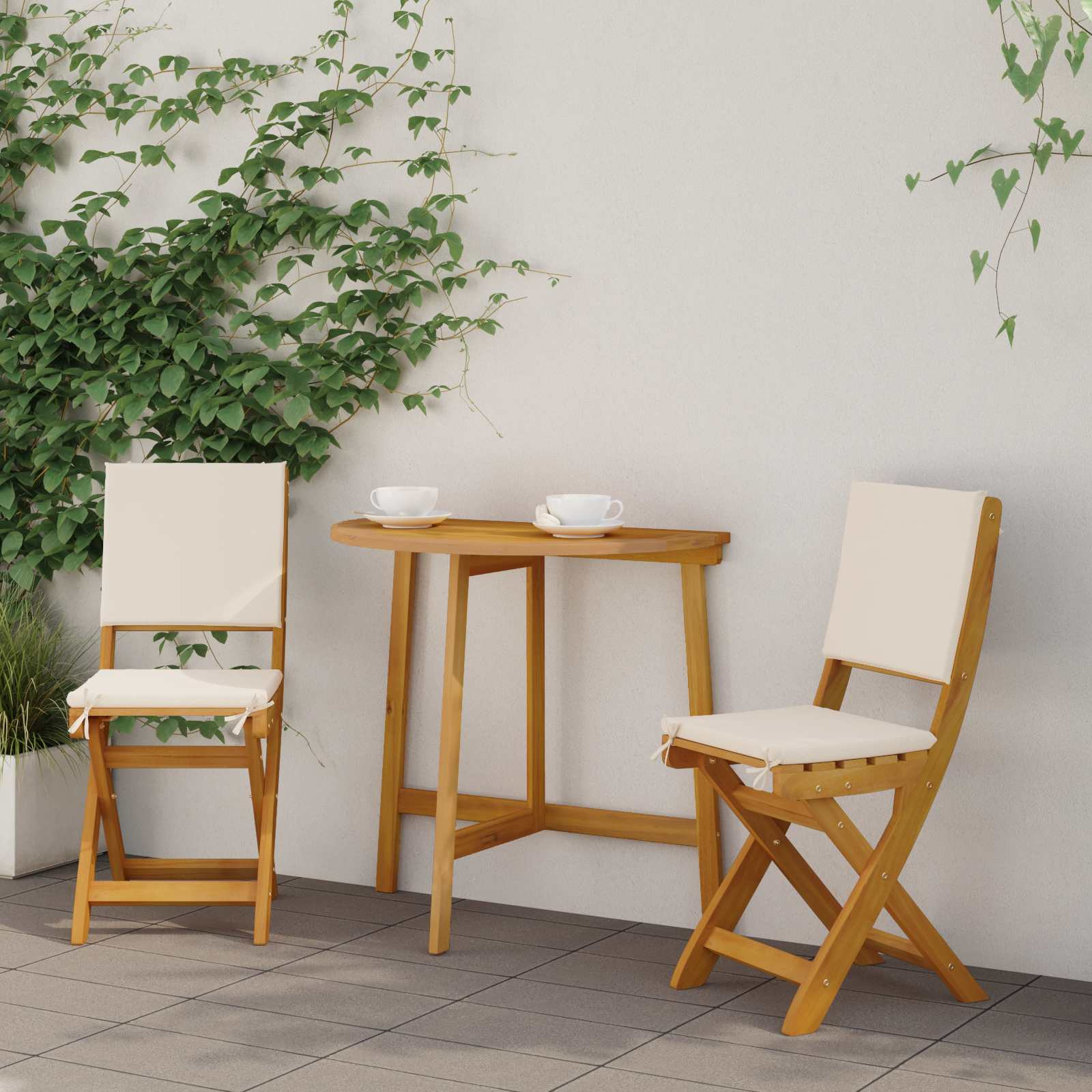 vidaXL Außen Bistro-Stühle 2 pcs Cremeweiß Massivholz Akazie