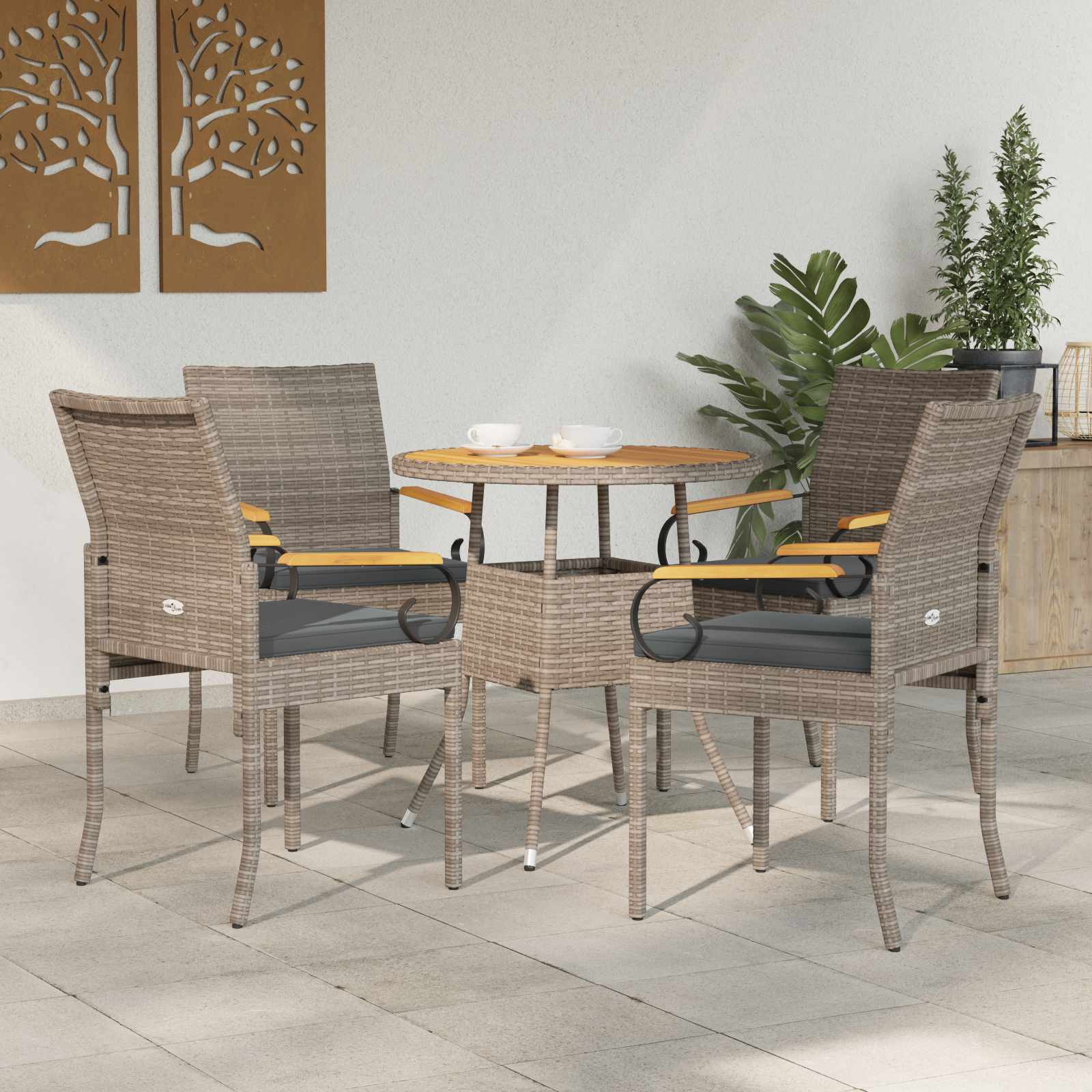 vidaXL Gartenstühle 4 pcs Grau und Dunkelgrau Poly-Rattan und Akazie