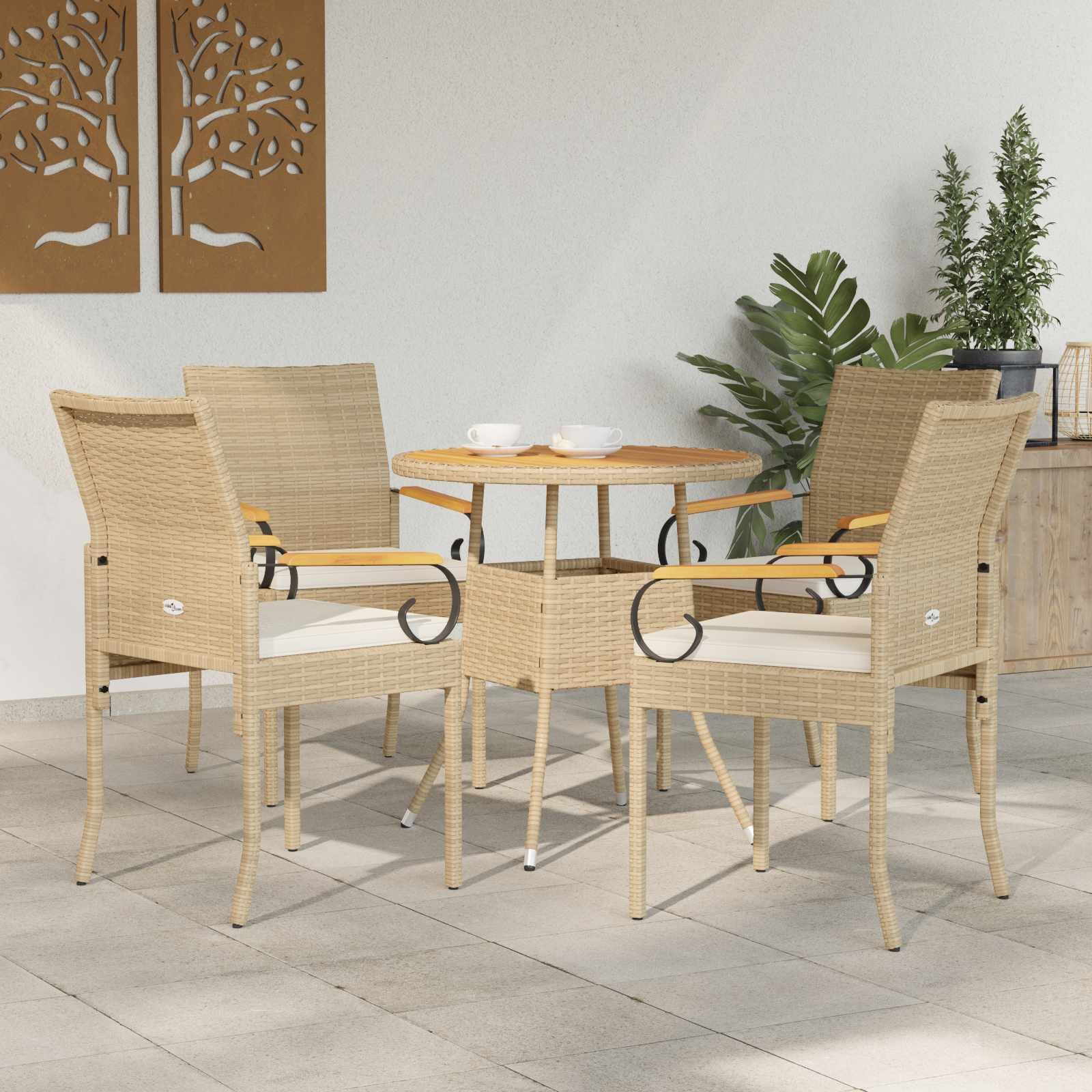 vidaXL Gartenstühle 4 pcs Beige und Cremeweiß Poly-Rattan und Akazie