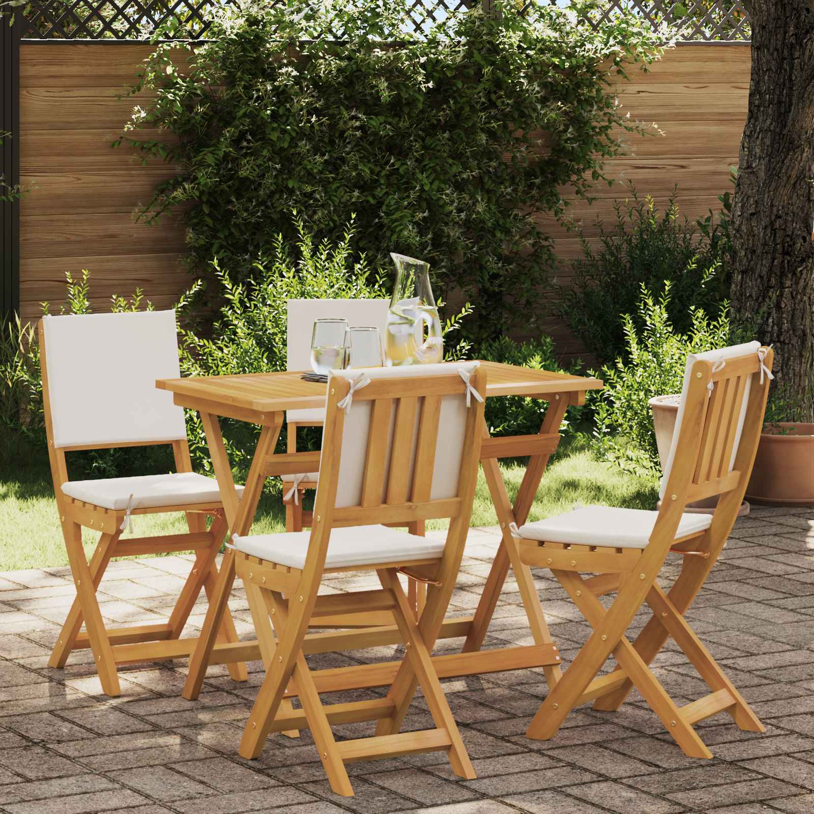 vidaXL Außen Bistro-Stühle 4 pcs Cremeweiß Massivholz Akazie