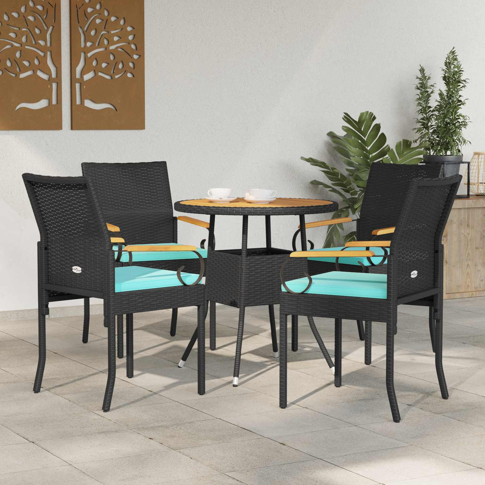 vidaXL Gartenstühle 4 pcs Schwarz und Türkis Poly-Rattan und Akazie