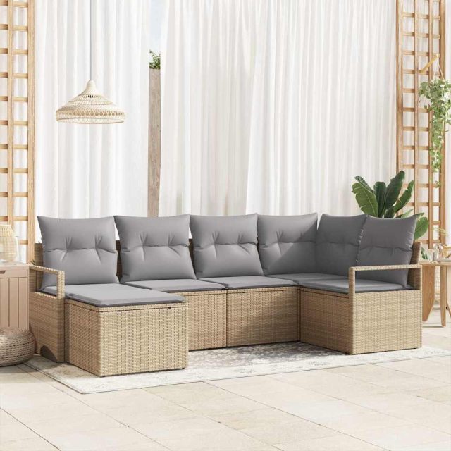 vidaXL Sofa Set mit Kissen 6 pcs Beige Poly Rattan