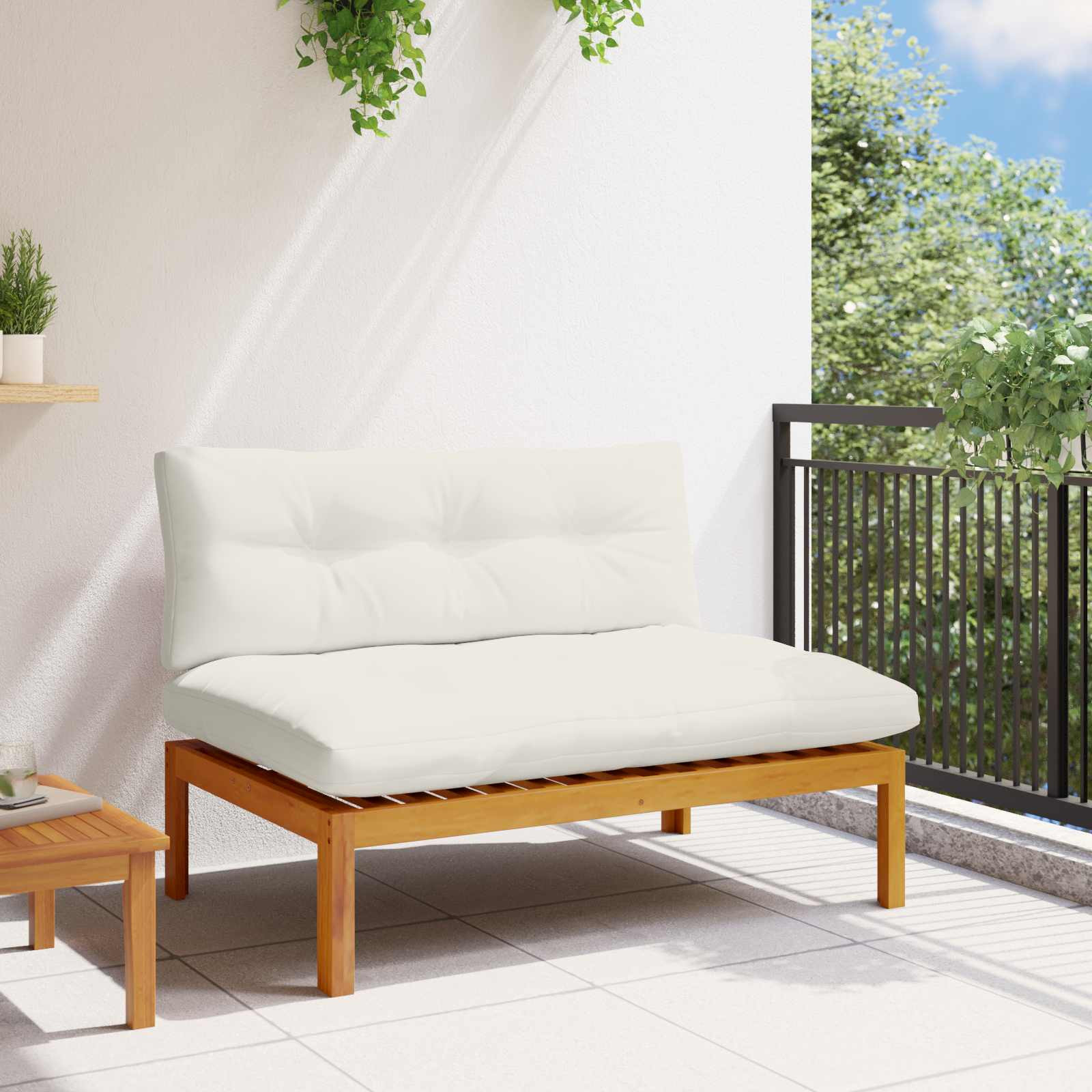 vidaXL Garten Mittelssofa Natürlich und Cremweiß Akazienholz