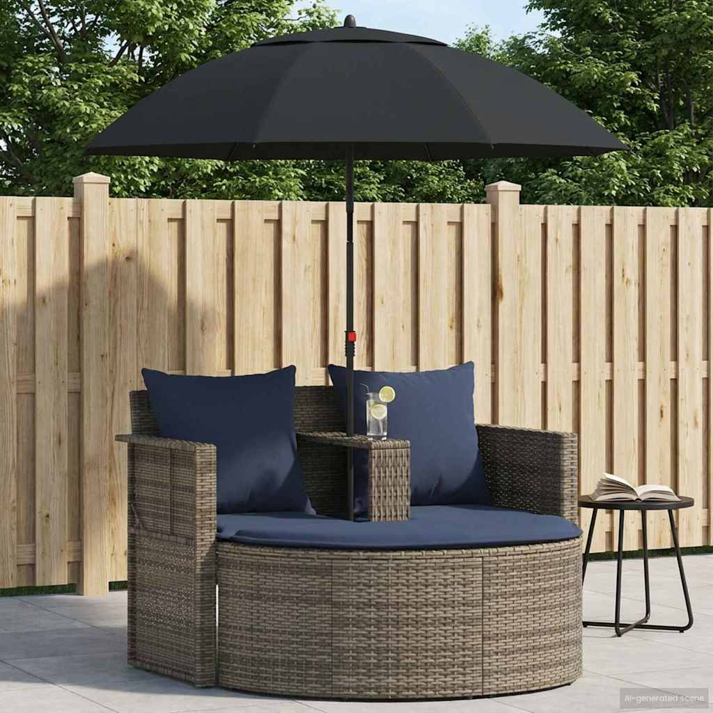 vidaXL Garten-Sofa mit Kissen 8 pcs Grau und Marineblau Poly-Rattan