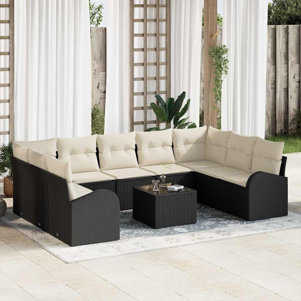 vidaXL Sofa Set mit Kissen 10 pcs Schwarz Poly Rattan