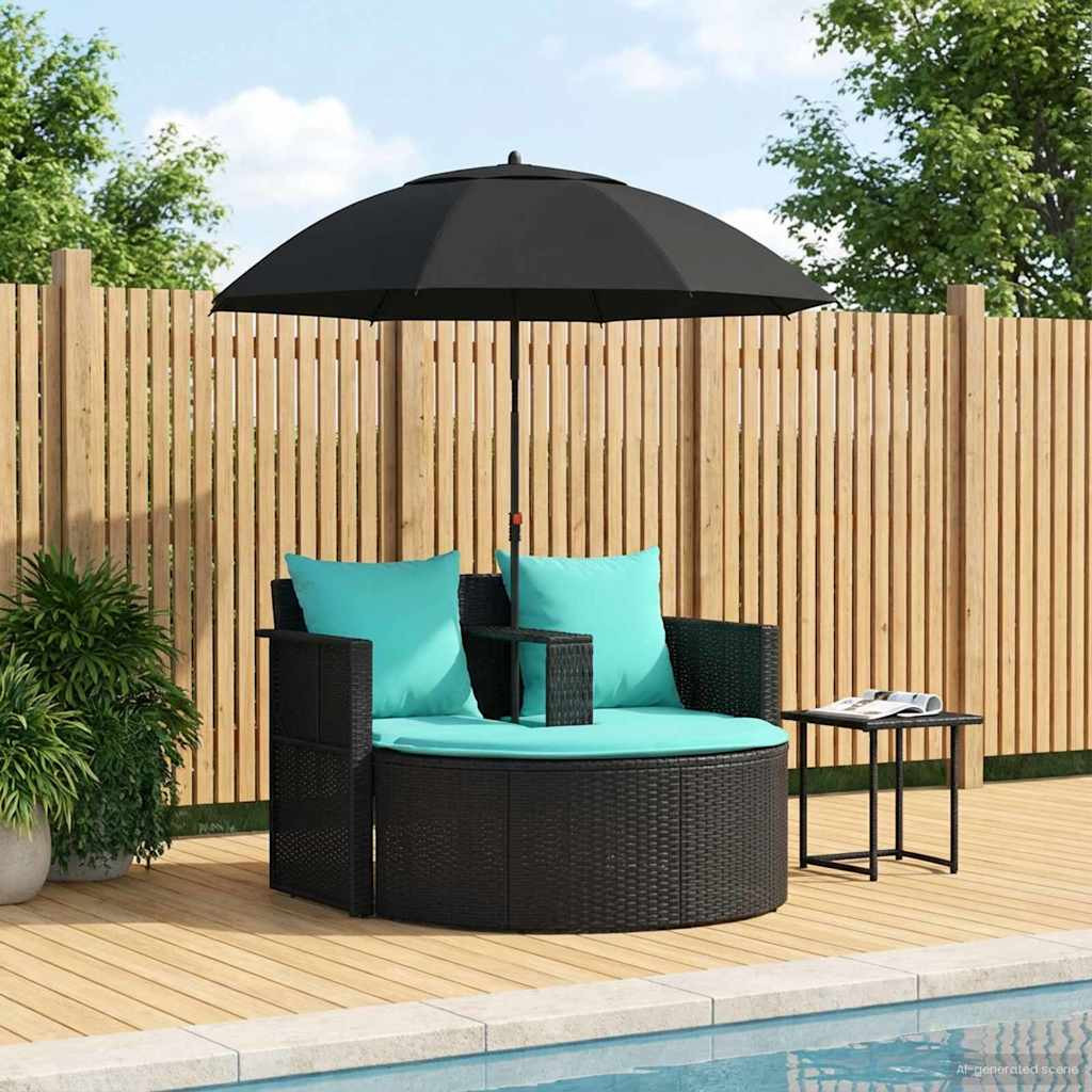 vidaXL Garten-Sofa mit Kissen 8 pcs Schwarz und Türkis Poly-Rattan