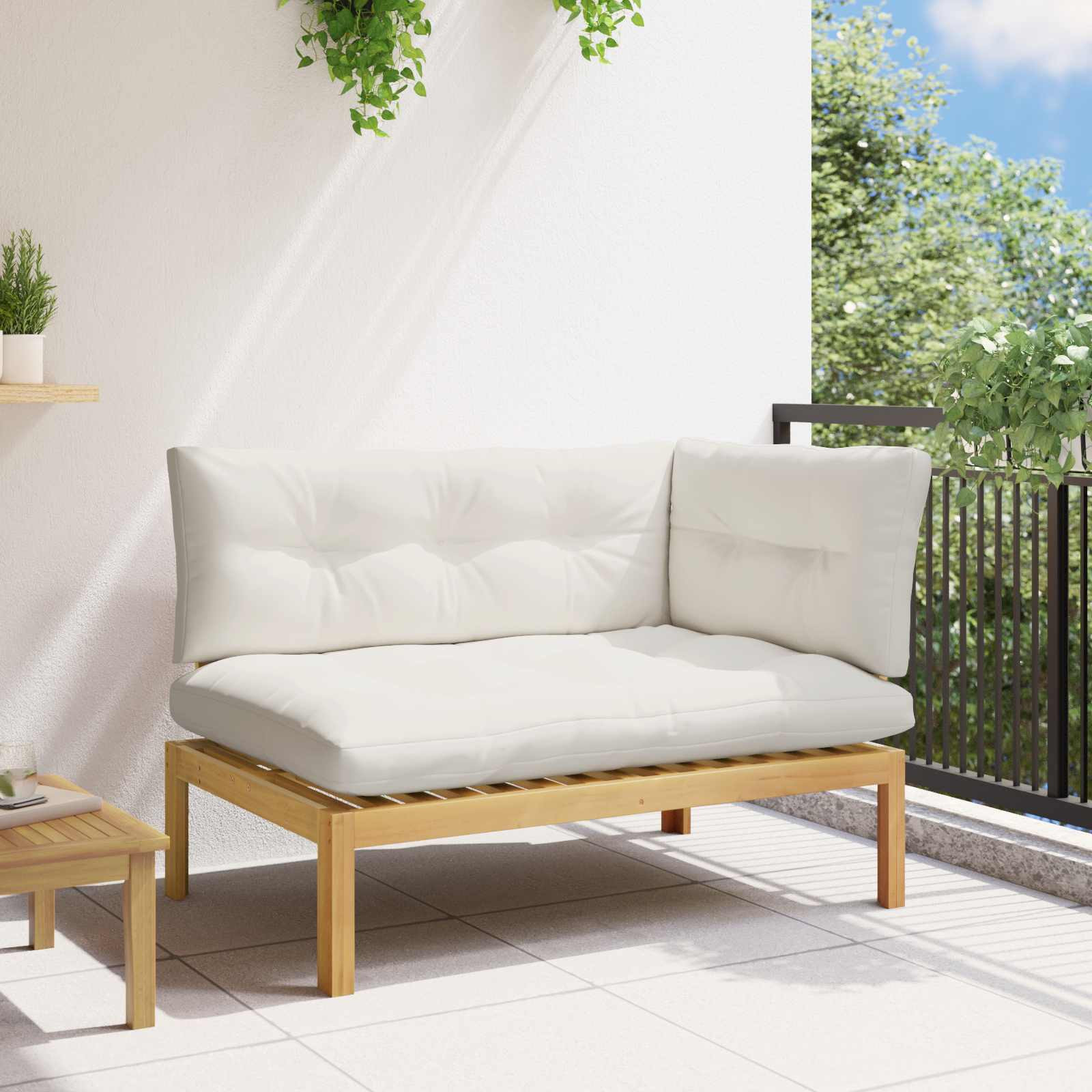 vidaXL Ecksofa Einheit Helles Akazie und cremeweiß Akazienholz