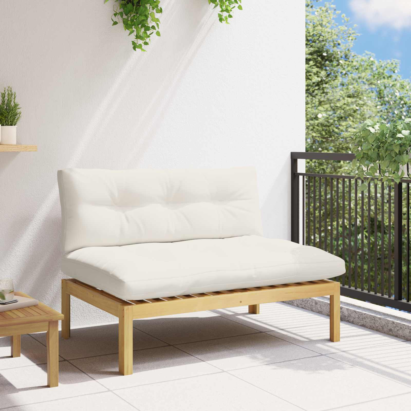 vidaXL Mittelsofa Einheit Helles Akazie und cremeweiß Akazienholz