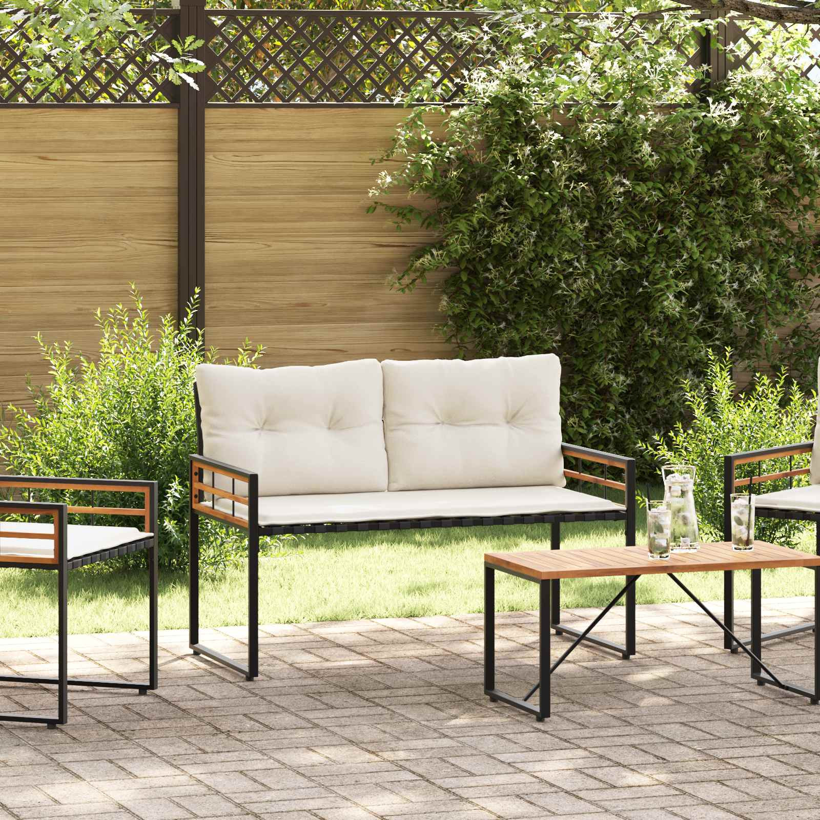vidaXL Holz-Lagenbank mit Kissen Uni mit Kissen Creme 114 x 55 x 77 cm