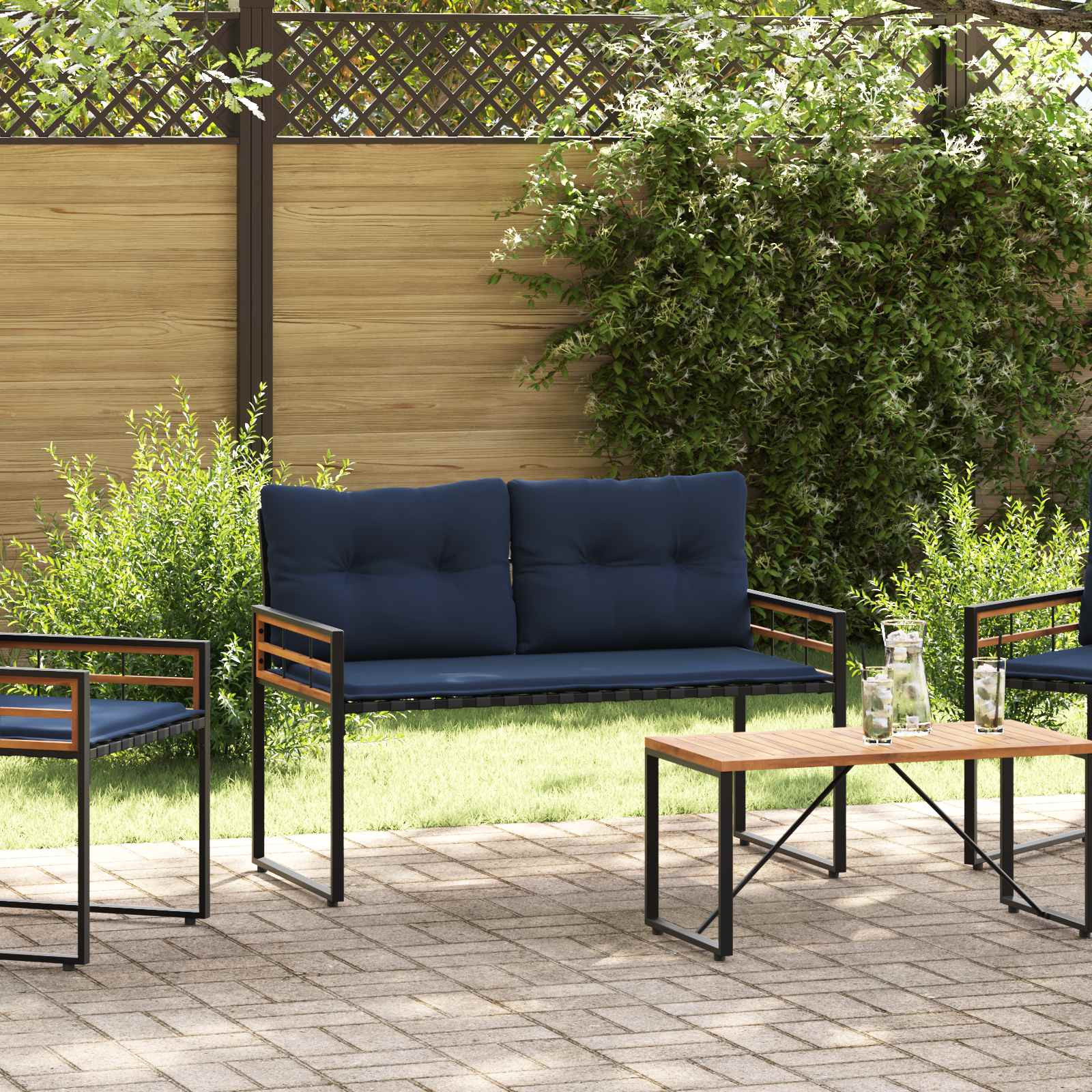vidaXL Holz-Lagenbank mit Kissen Uni Marineblau 114 x 55 x 77 cm