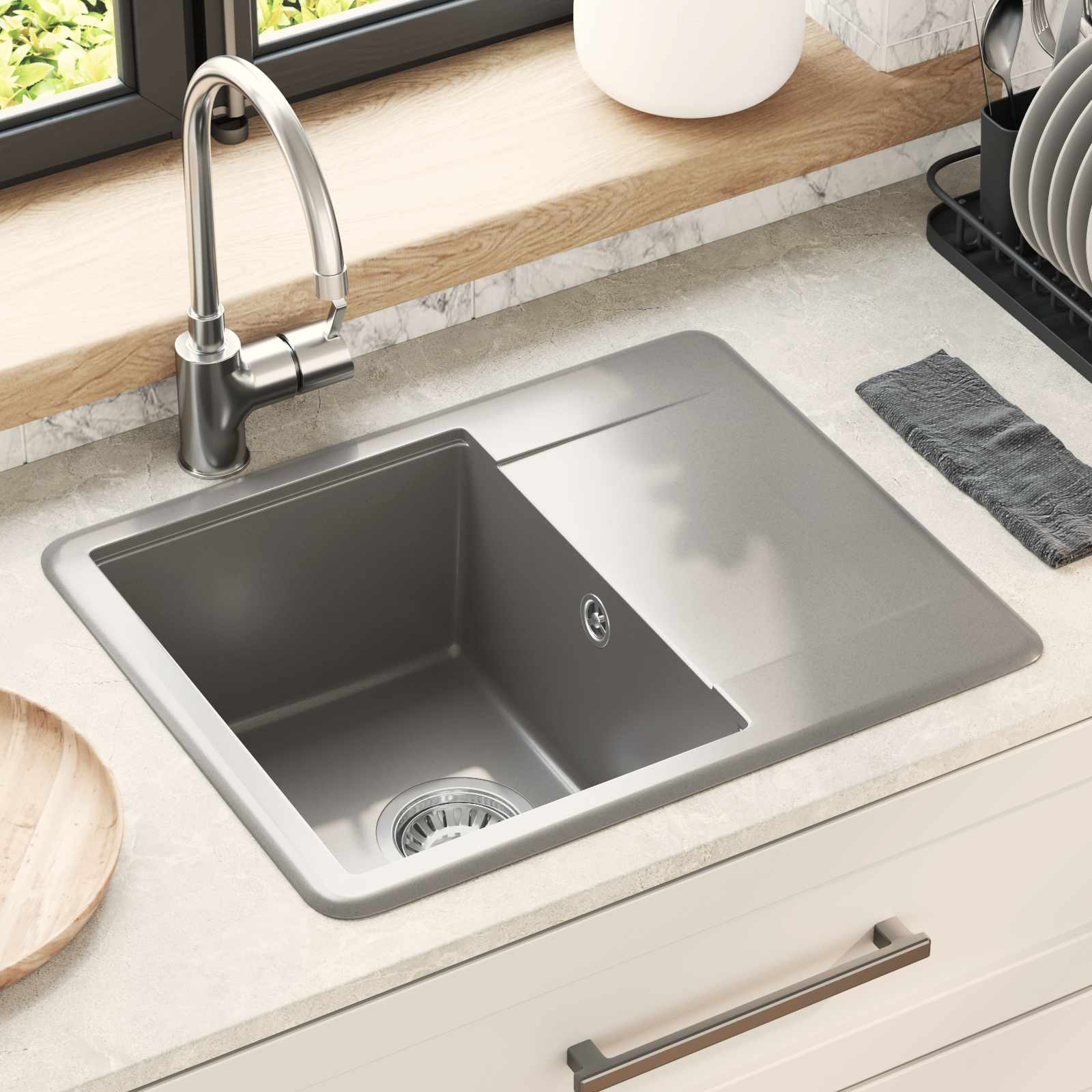 vidaXL Waschbecken Grau 560 x 460 mm 80% Quarz und 20% Harz