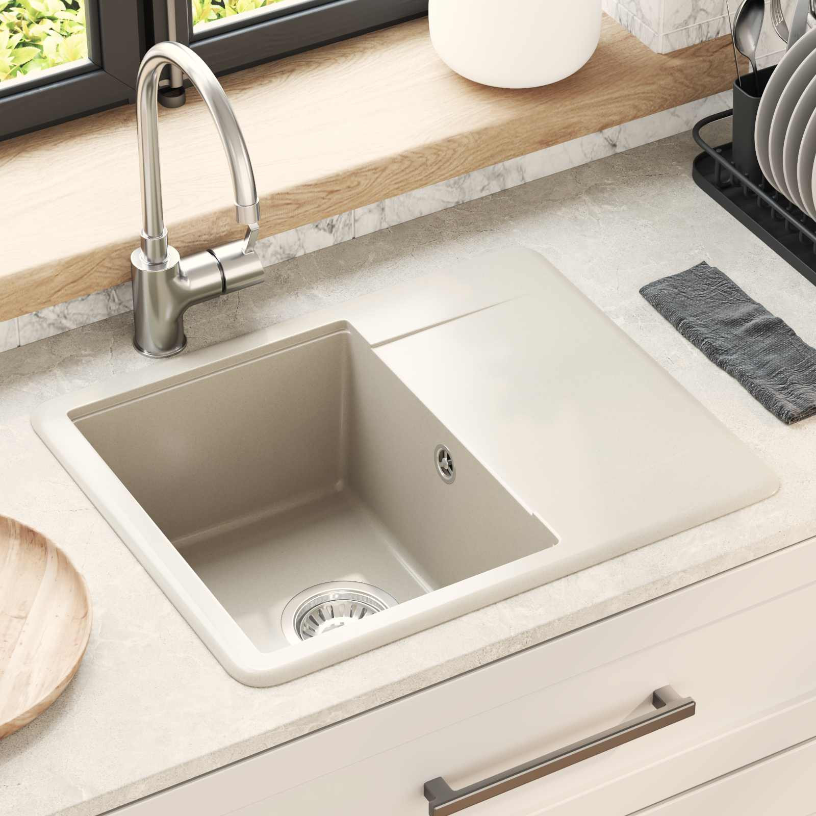 vidaXL Waschbecken Beige 560 x 460 mm 80% Quarz und 20% Harz