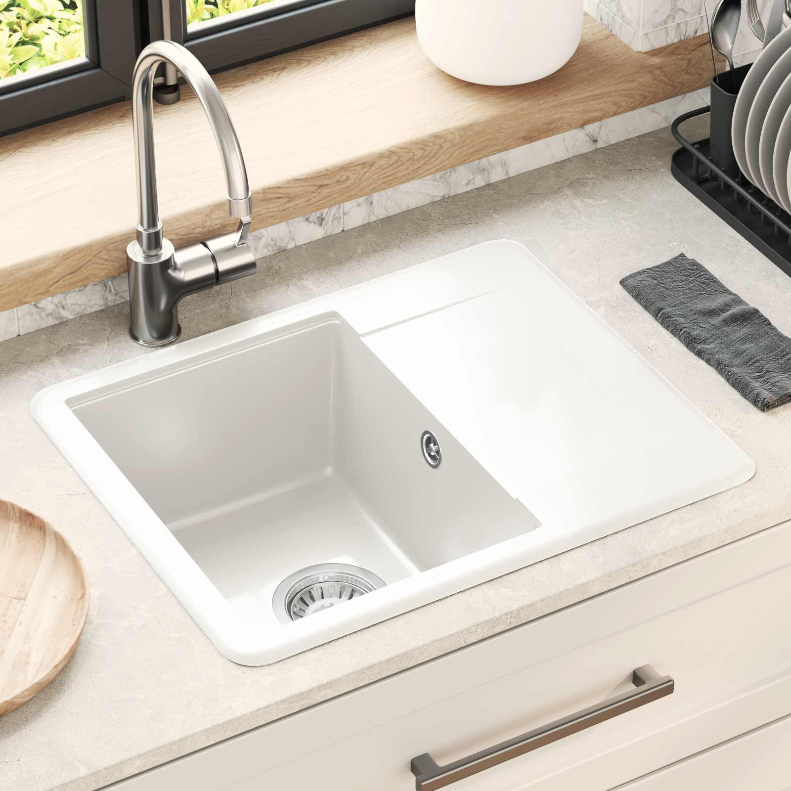 vidaXL Waschbecken Weiß 560 x 460 mm 80% Quarz und 20% Harz