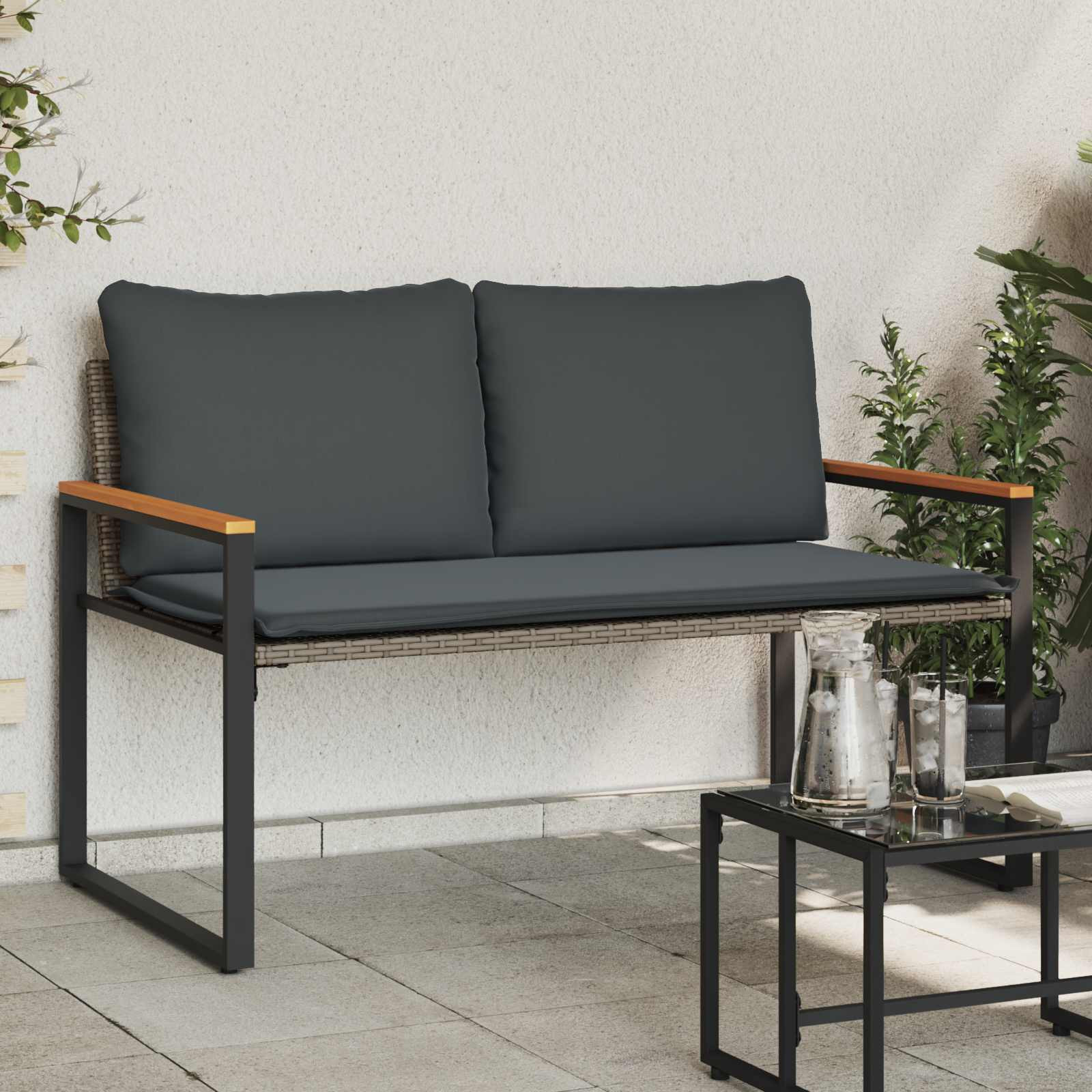 vidaXL Bank mit Kissen Grau und Dunkelgrau 115 x 65 x 72 cm Rattan