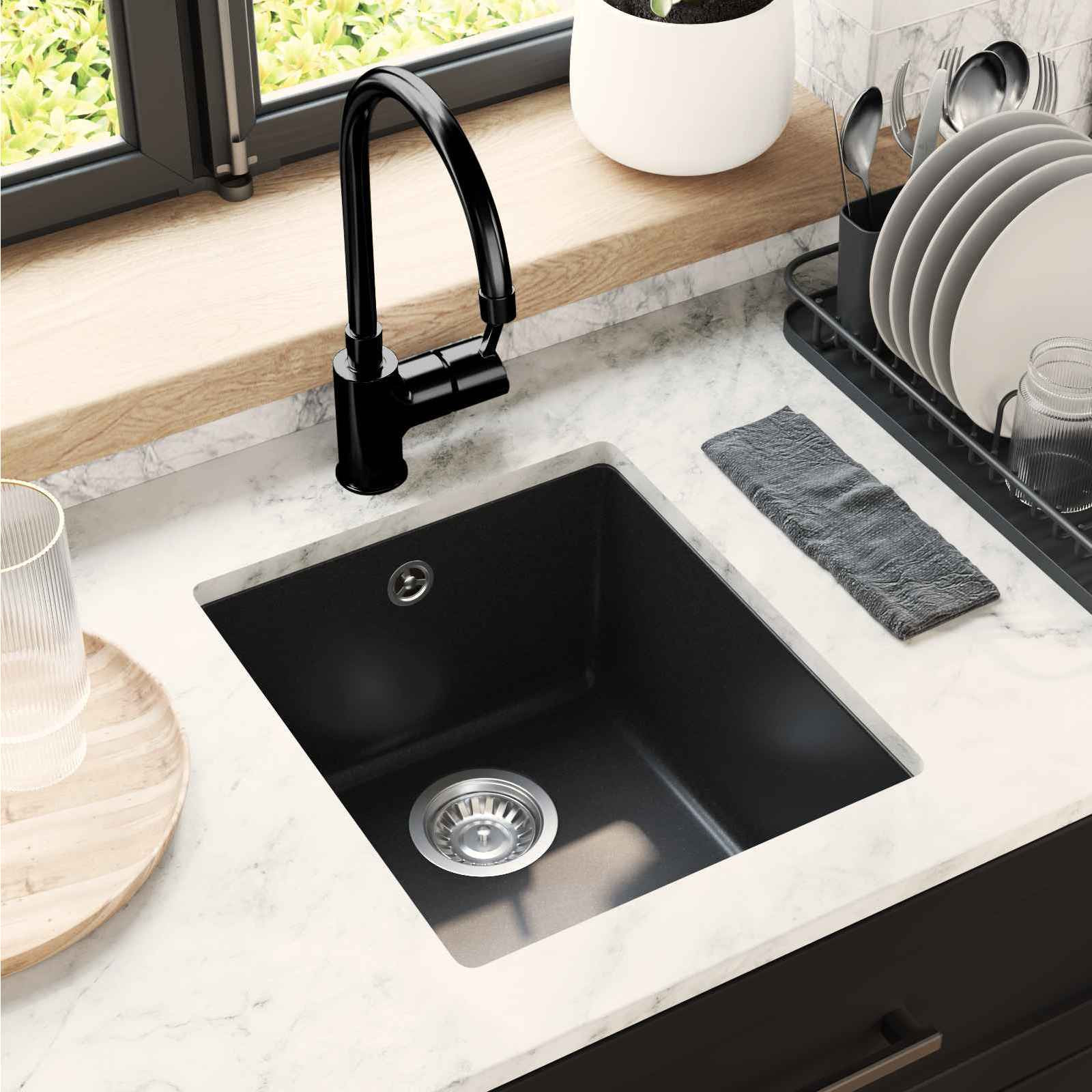 vidaXL Waschbecken Schwarz 370 x 460 mm 80% Quarz und 20% Harz