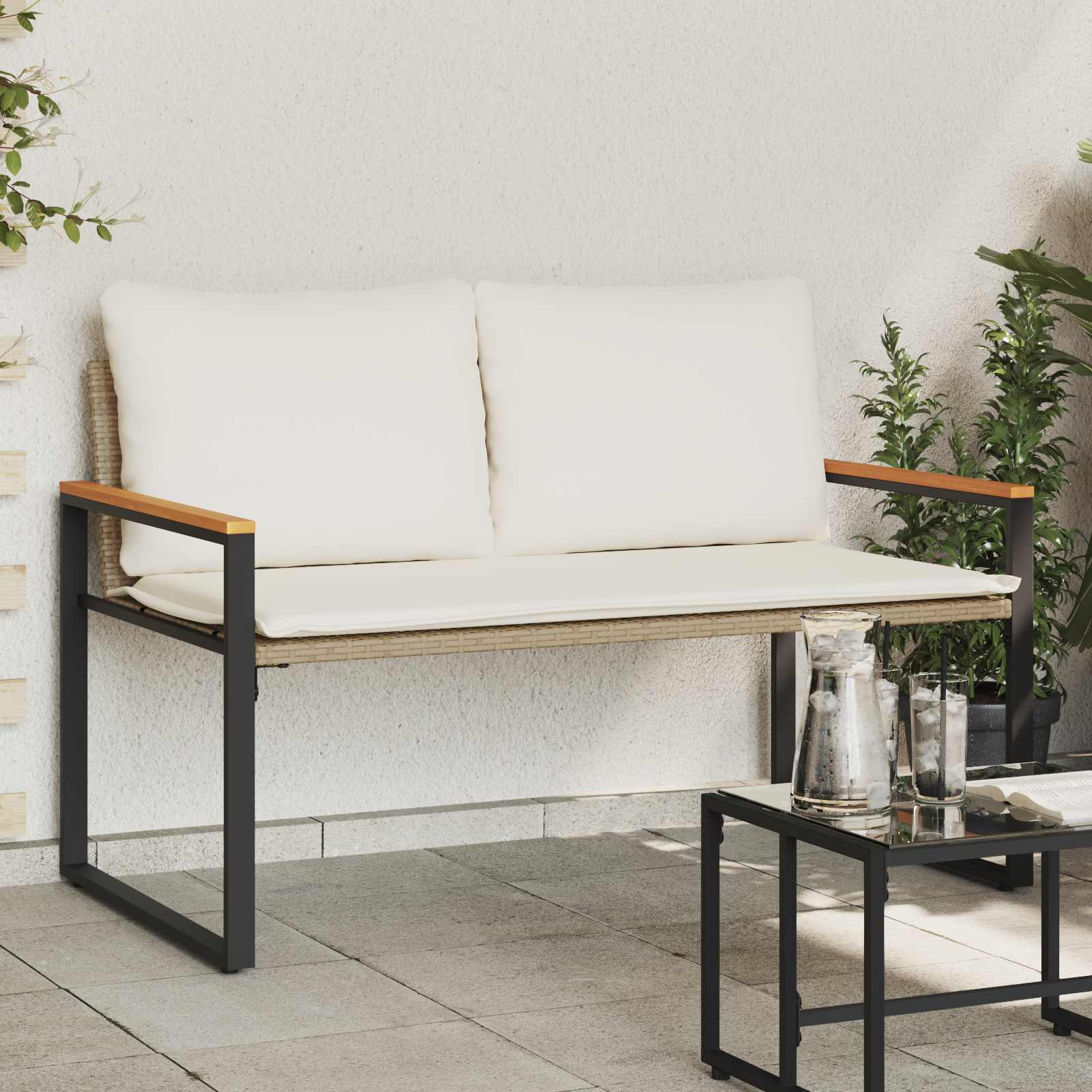 vidaXL Bank mit Kissen Beige und Cremeweiß 115 x 65 x 72 cm Rattan