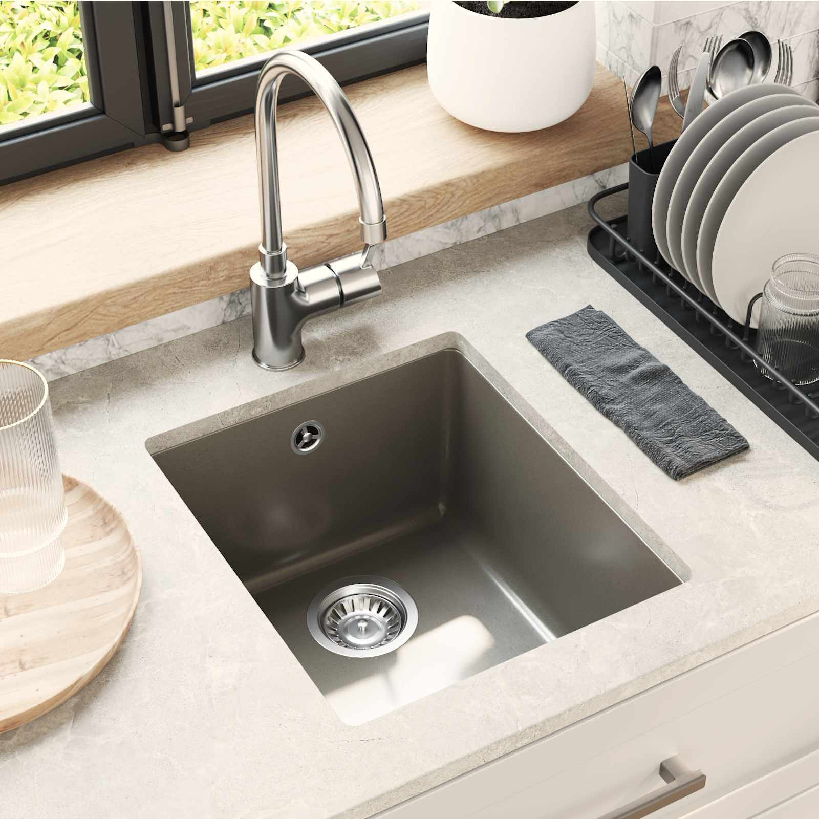 vidaXL Waschbecken Grau 370 x 460 mm 80% Quarz und 20% Harz