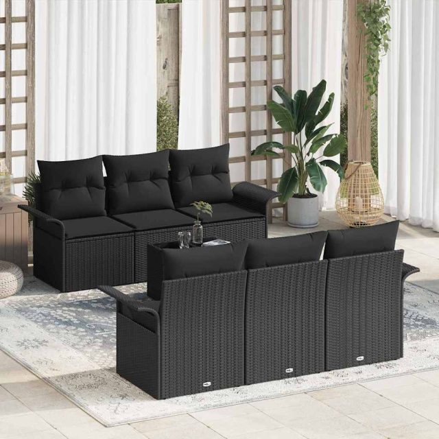 vidaXL Gartensofa-set mit Kissen 7 pcs Schwarz Poly-Rattan