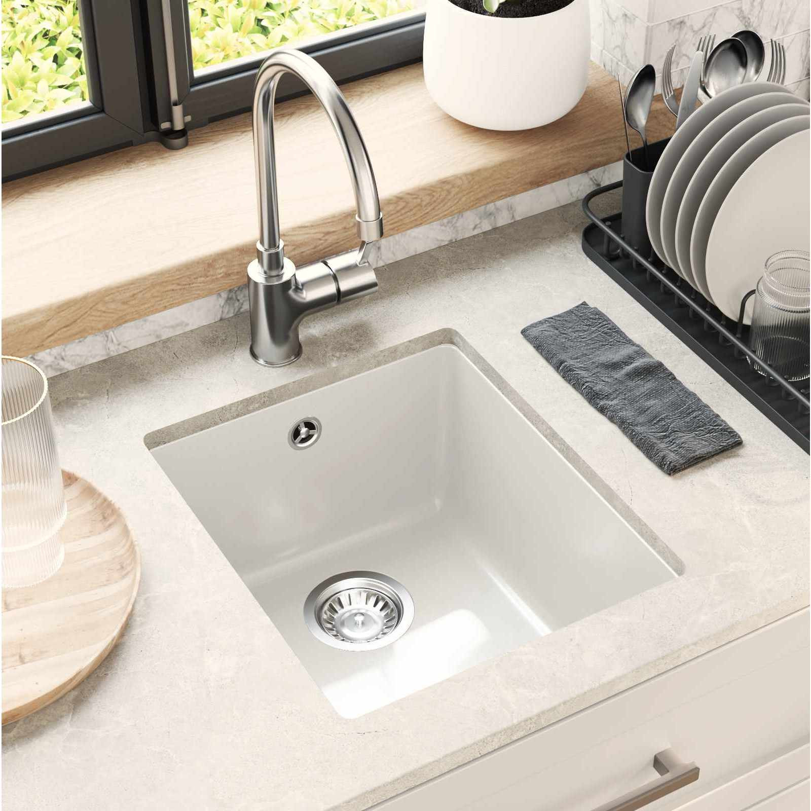 vidaXL Waschbecken Weiß 370 x 460 mm 80% Quarz und 20% Harz