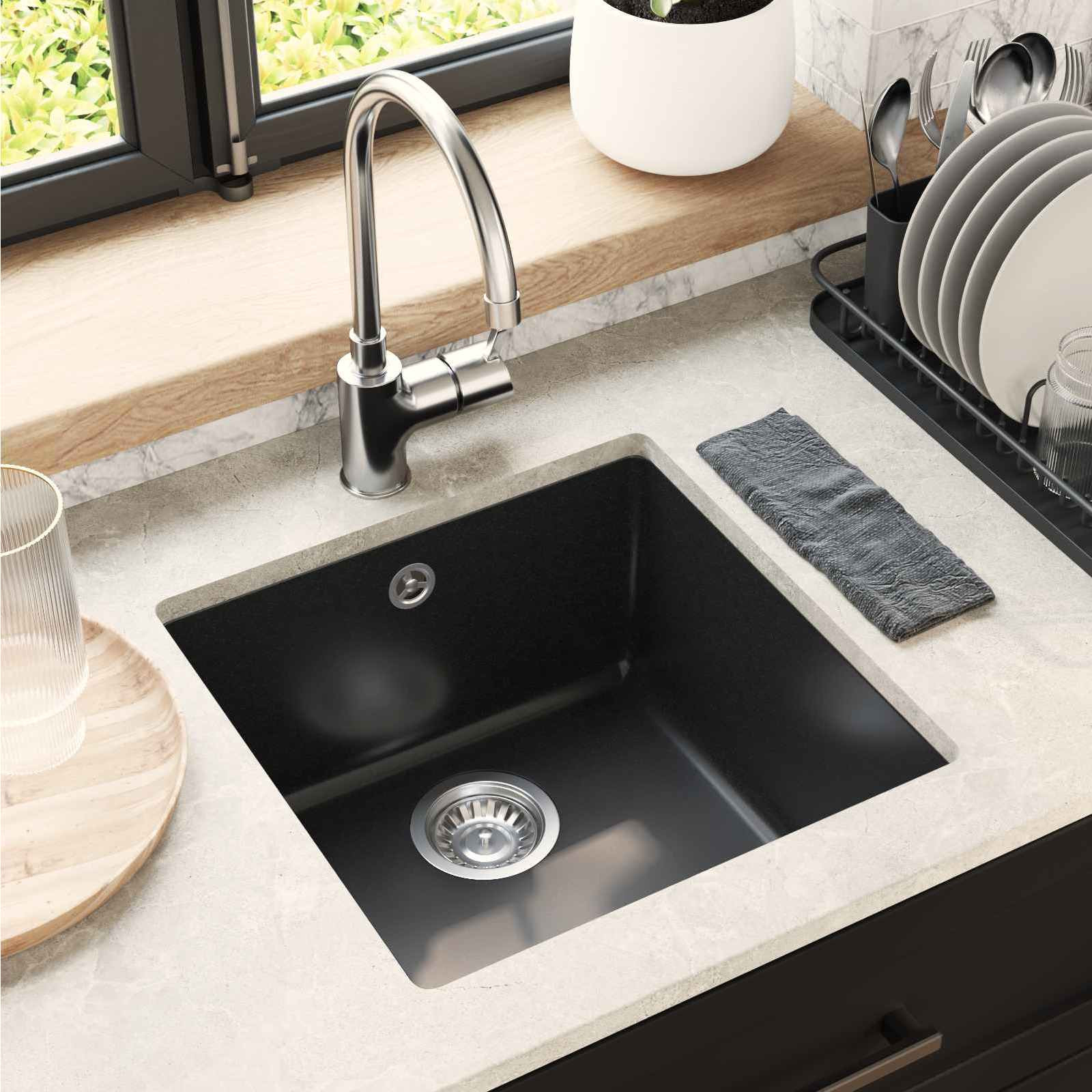 vidaXL Waschbecken Schwarz 430 x 460 mm 80% Quarz und 20% Harz